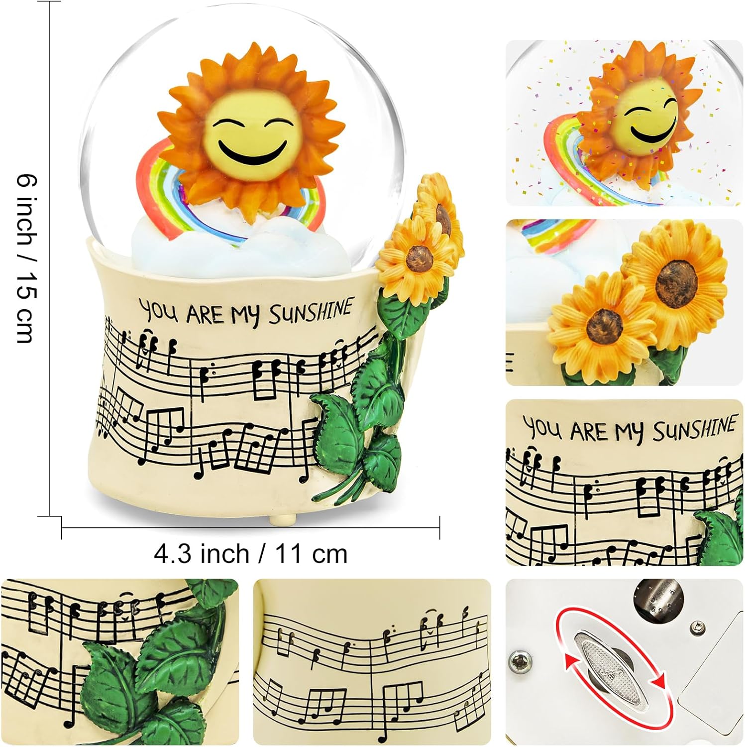 Sunflower Music Box with Light and Snow Globe