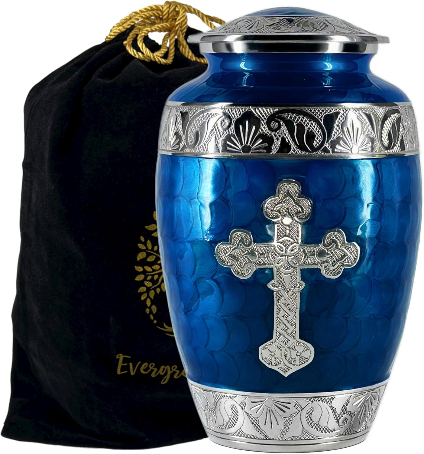 Handcrafted Cross Cremation Urn for Adult Ashes Navy Blue Large