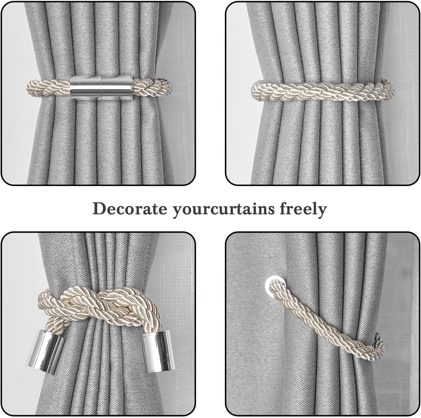 NICEEC 2 Pack Magnetic Curtain Tiebacks Modern Beige Design