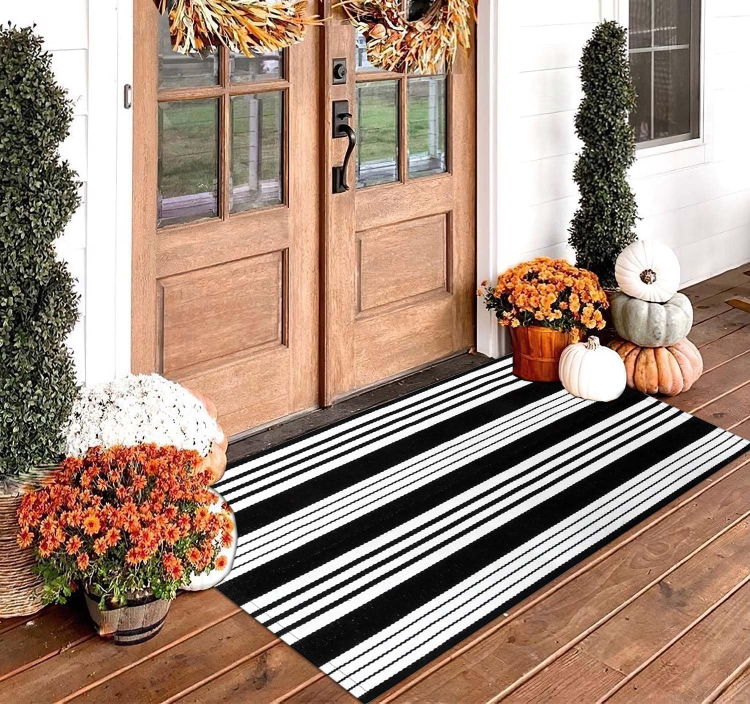 Classic Black and White Striped Area Rug