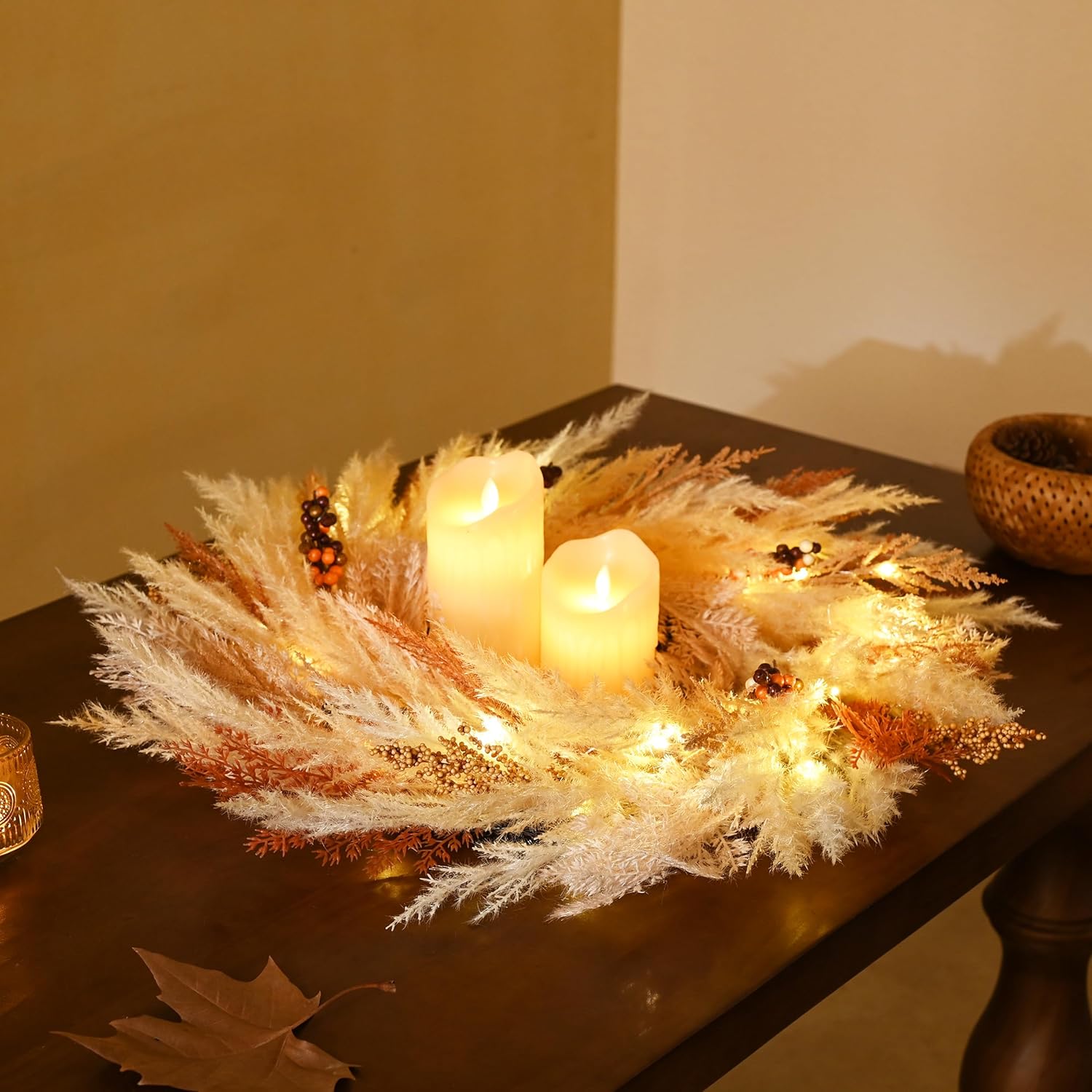 DecorbyHannah 24 Inch Pre-Lit Fall Door Wreath
