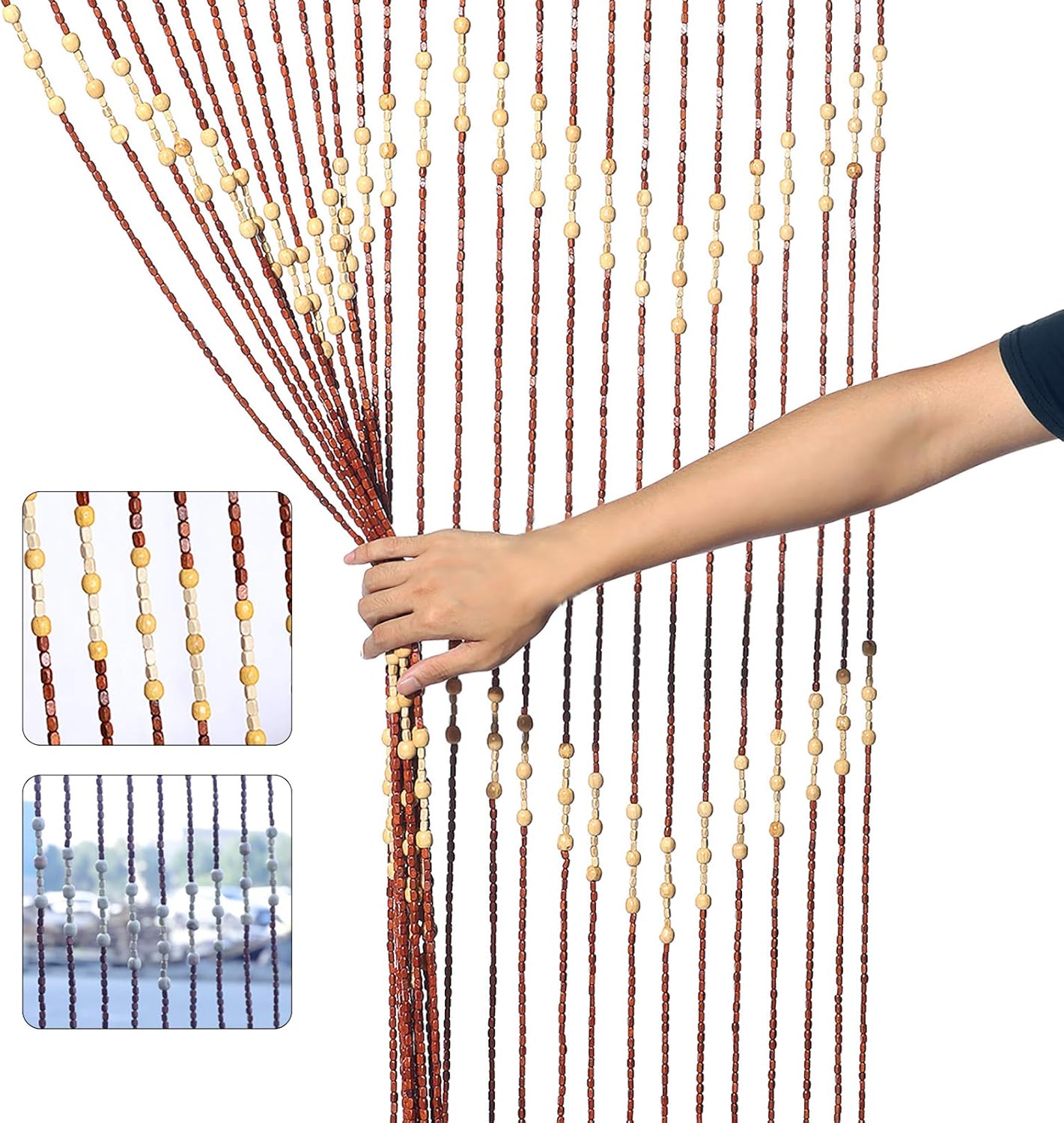Wood Beaded Curtain for Doorway and Window Decor