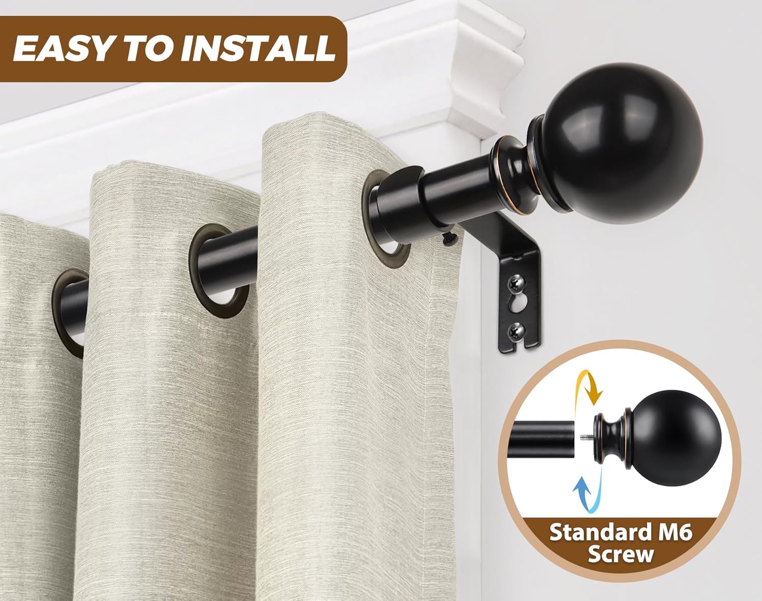 KAMANINA 2 Pack Adjustable Curtain Rods Black