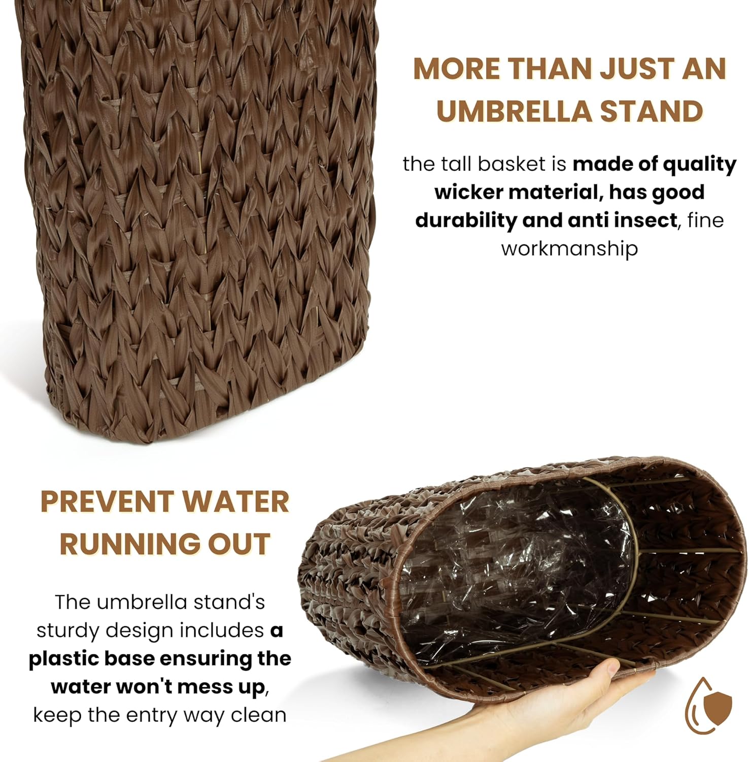 HAMOTOPI Tall Narrow Umbrella Stand with Wicker Basket