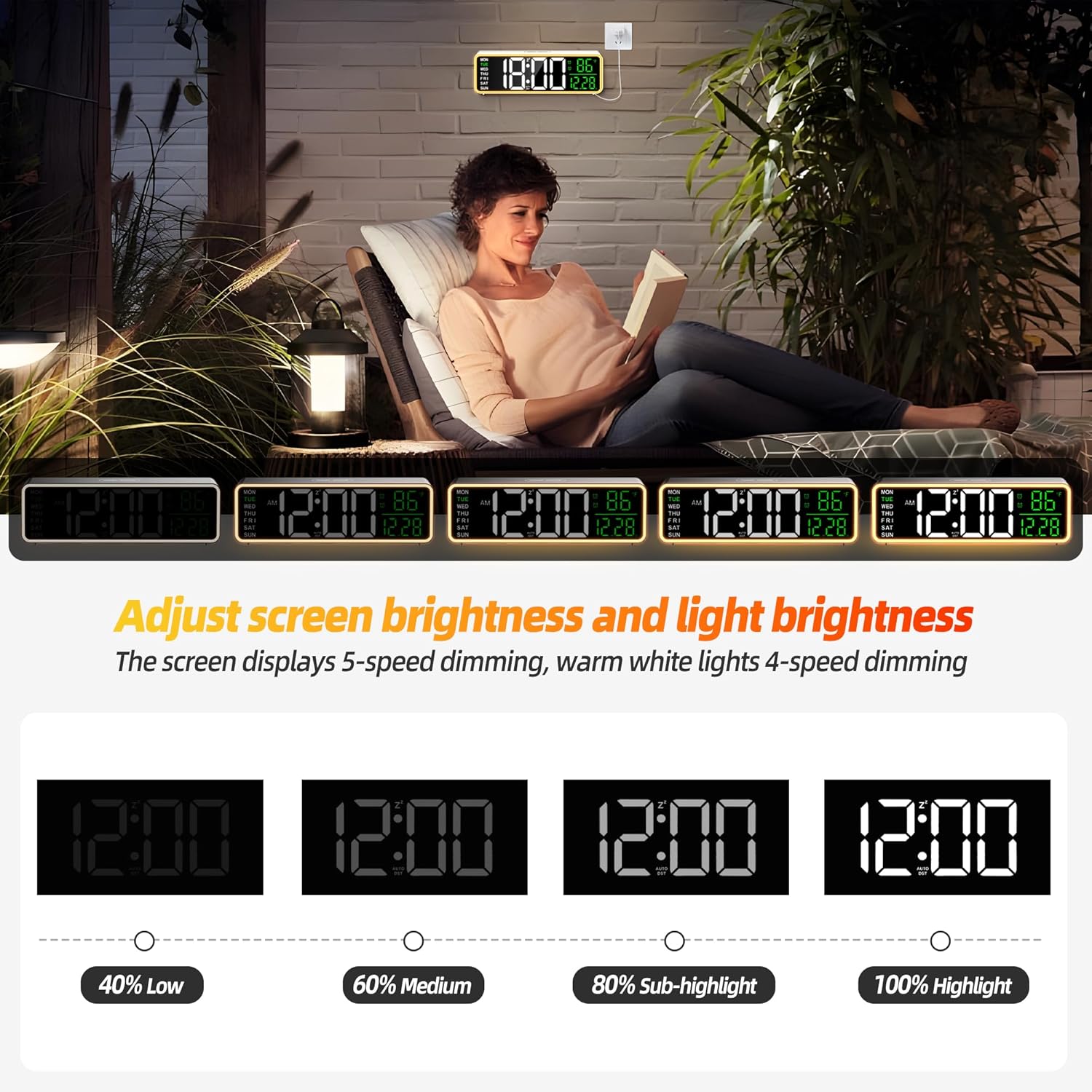 LEIKE 9 Inch Digital Alarm Clock with Night Light and USB Port