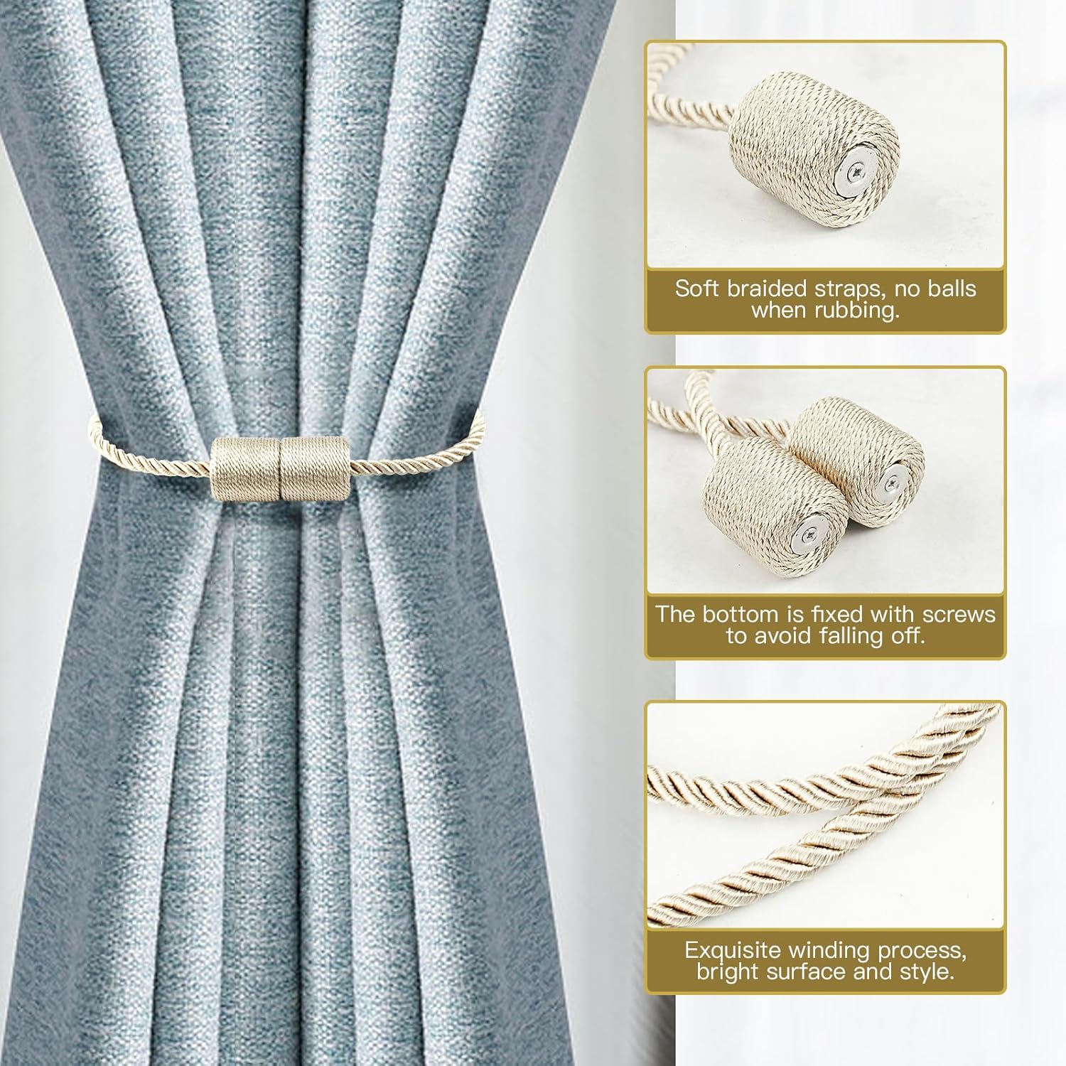VEAGINS 6 Pack Magnetic Curtain Holdbacks Beige