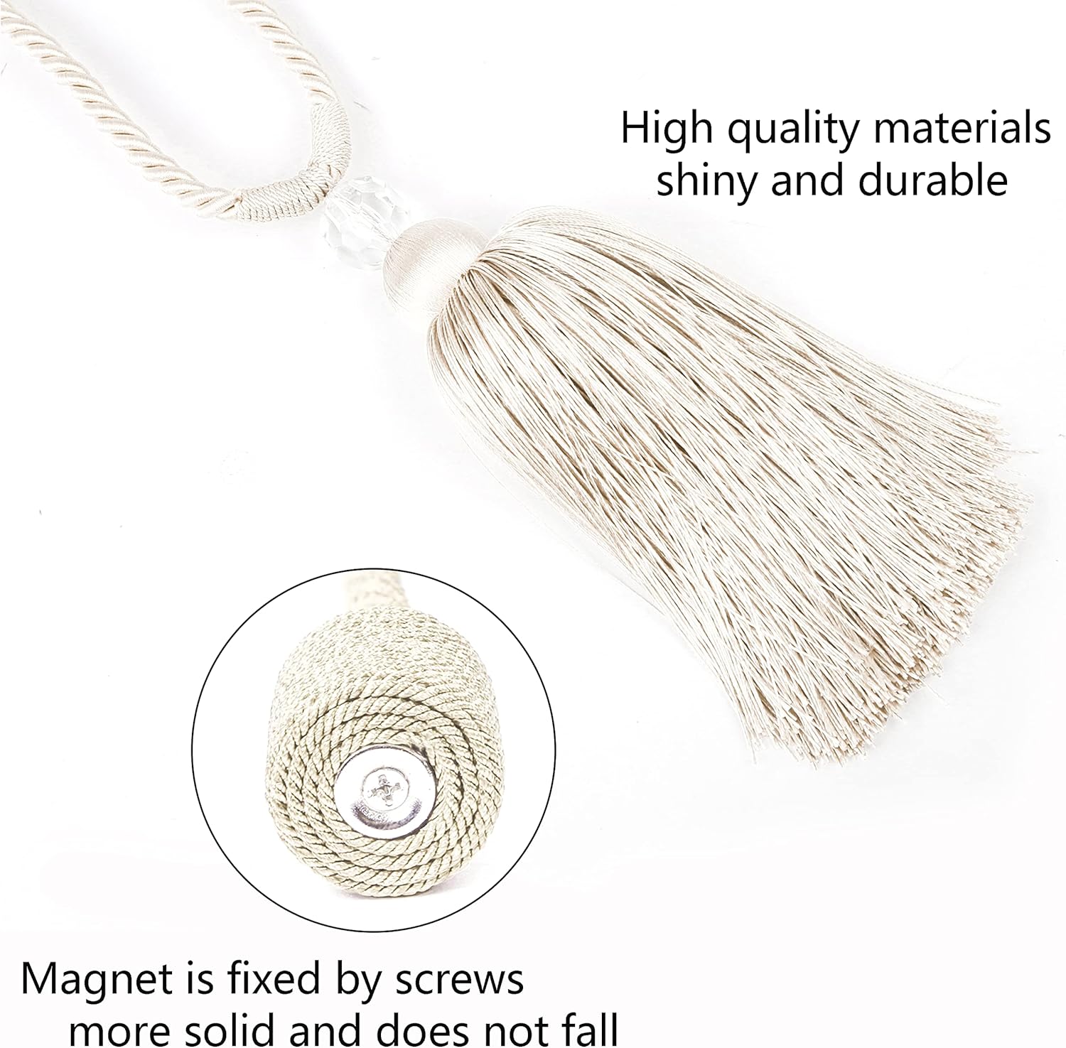 BEL AVENIR Magnetic Curtain Holdbacks Tassel Ties Beige