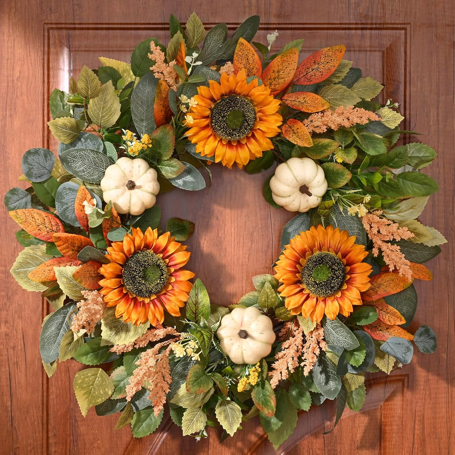 Waipfaru Fall Wreath for Front Door with Sunflower and Pumpkin