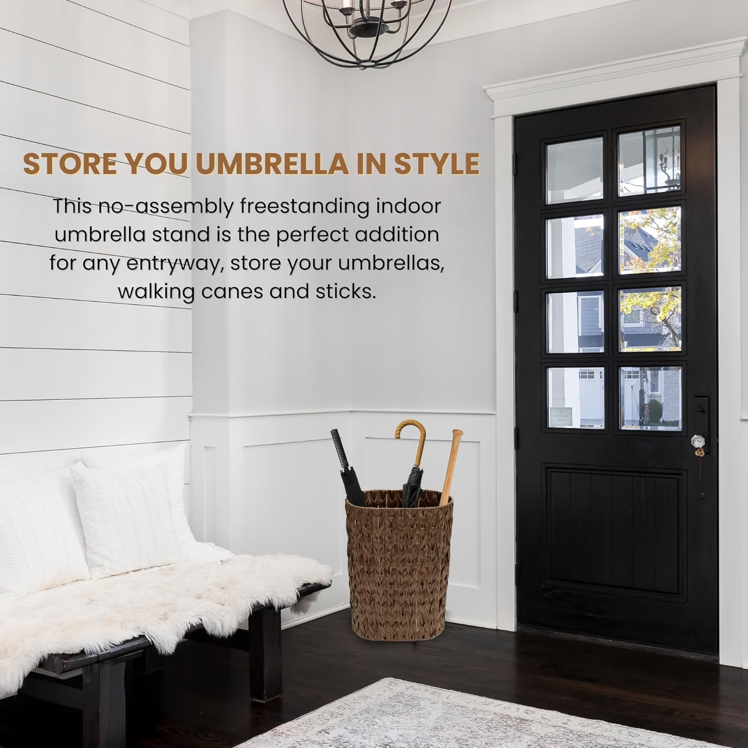 HAMOTOPI Tall Narrow Umbrella Stand with Wicker Basket
