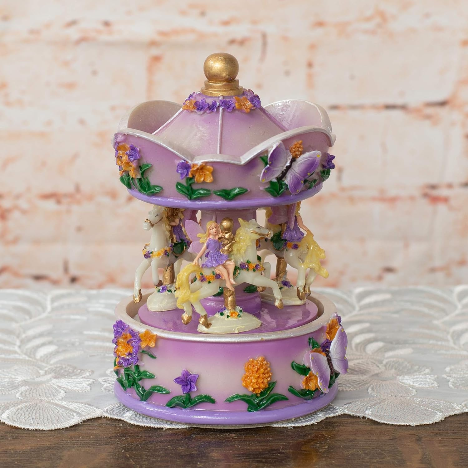 Purple Floral Fairy Musical Carousel 6 Inch Figurine