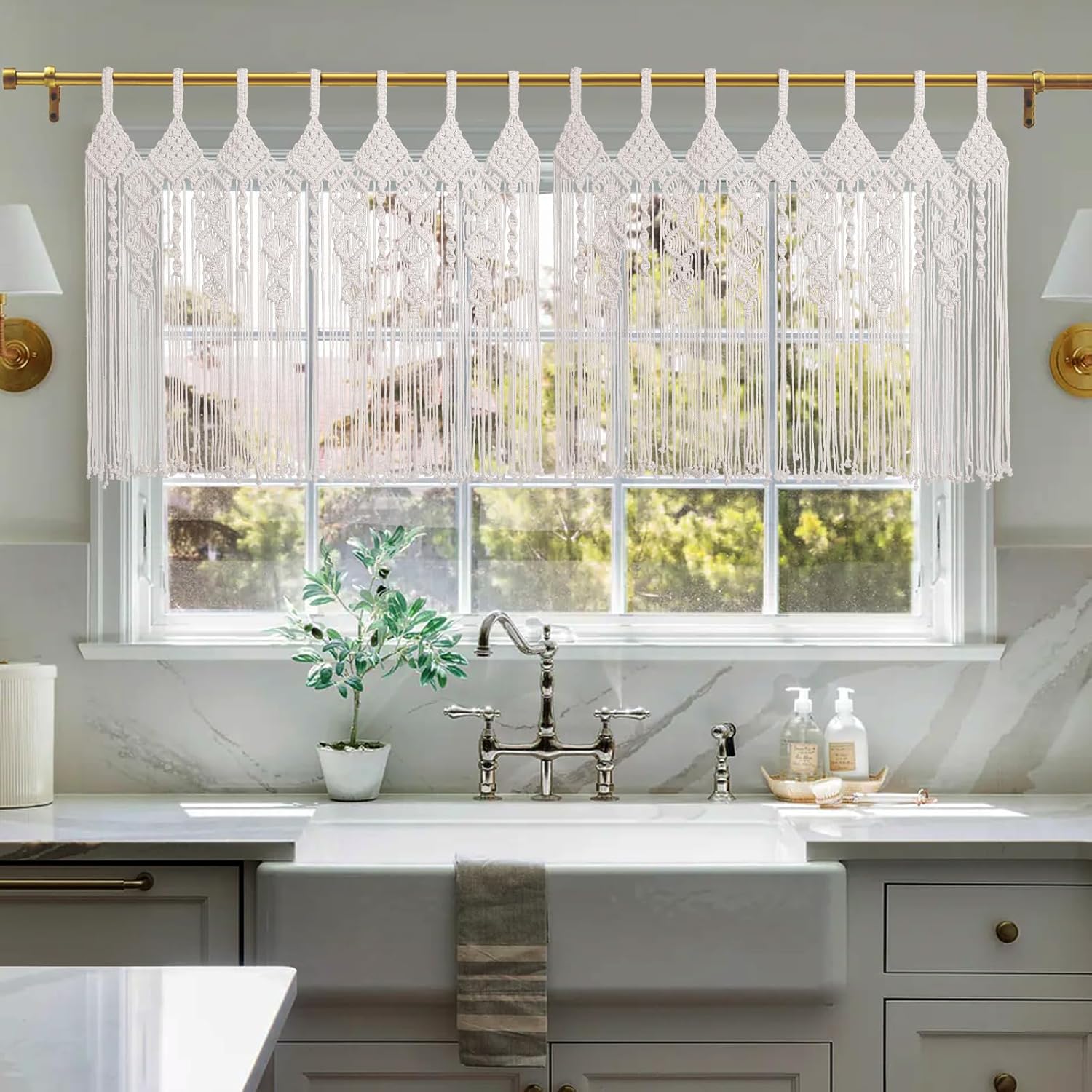 Boho Valance Macrame Curtains 31 W x 39 L