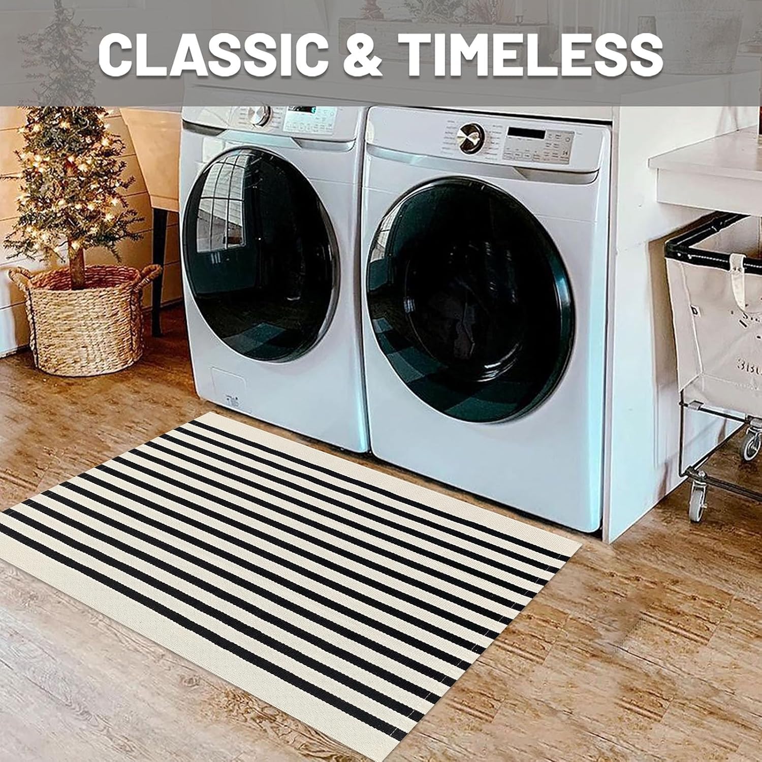 IOHOUZE Black Beige Striped Rug 2x3 Front Door Mat