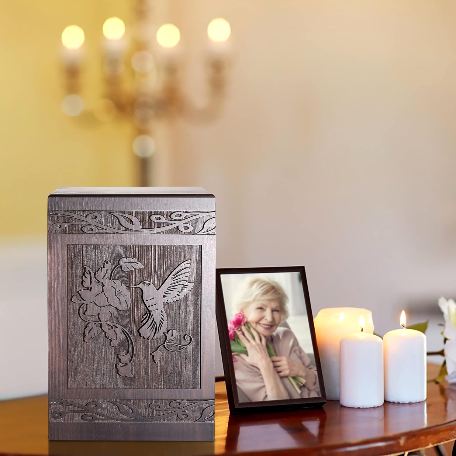 Wooden Hummingbird Cremation Urn for Human and Pet Ashes