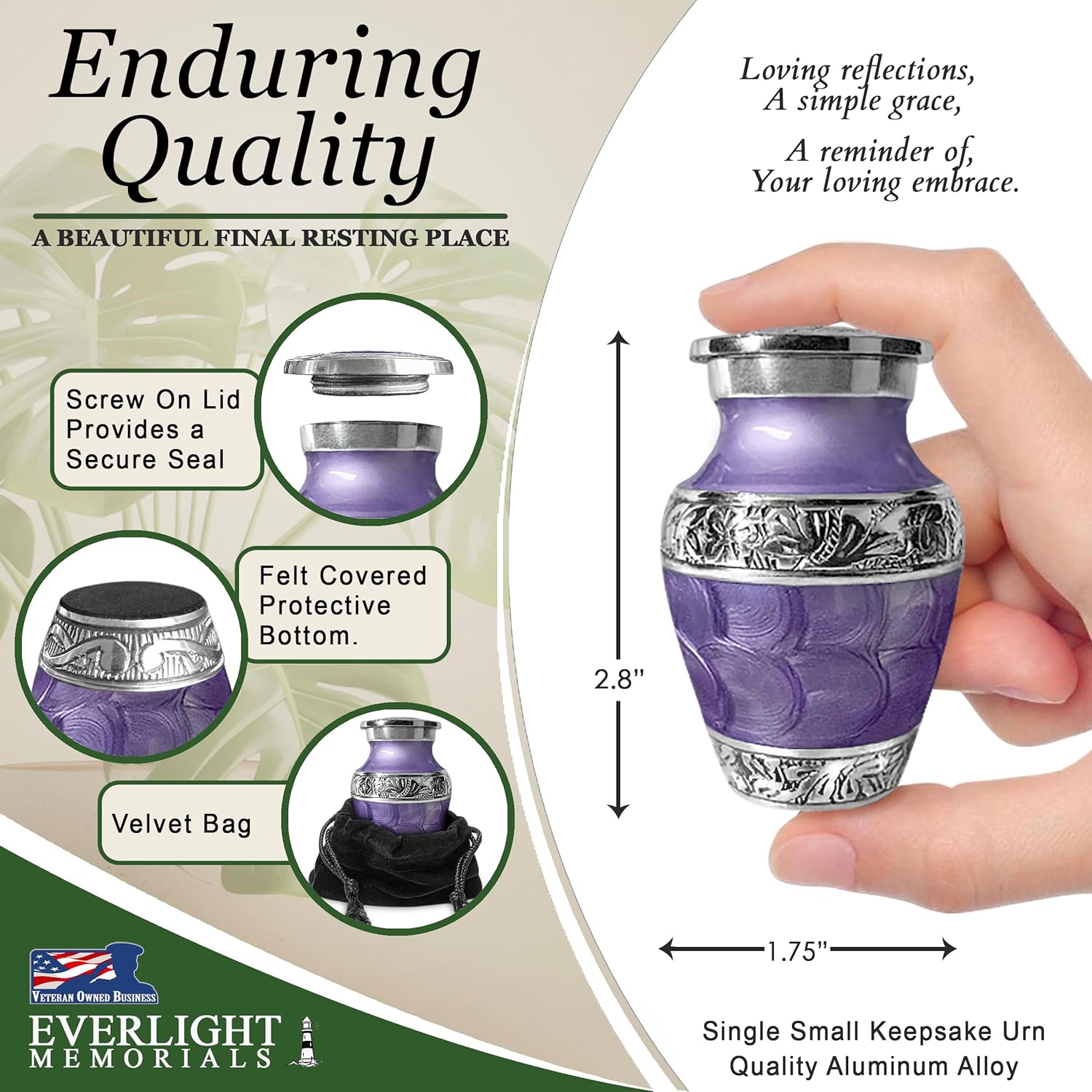 Small Purple Urn for Human Ashes Keepsake Decorative Urn