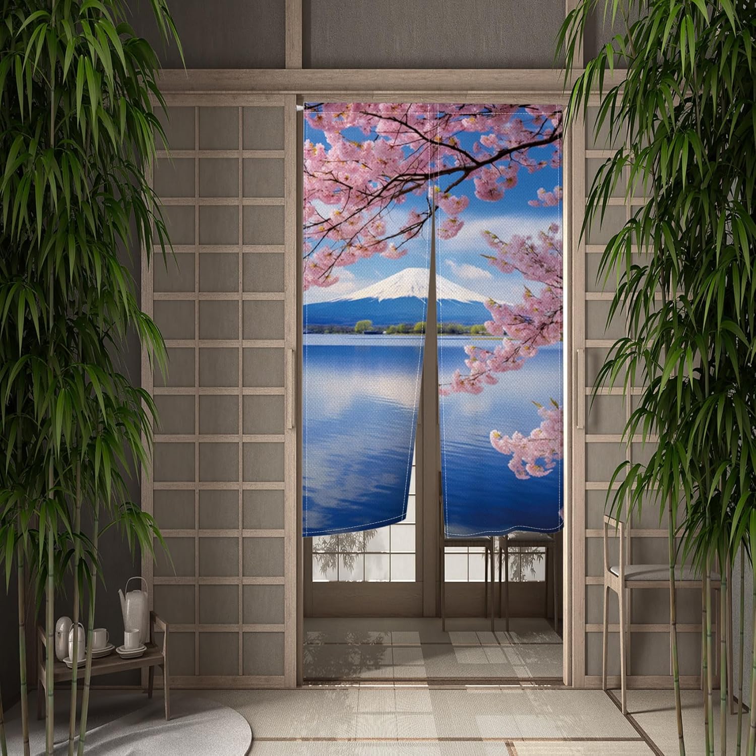 Japanese Mount Fuji Noren Door Curtain for Home Kitchen Bathroom