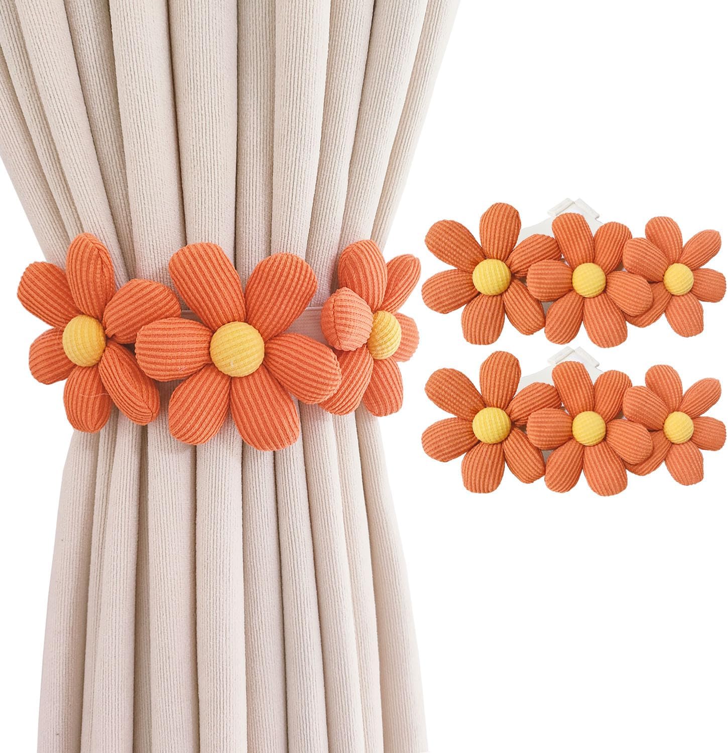 2pcs Flower Curtain Buckles Orange