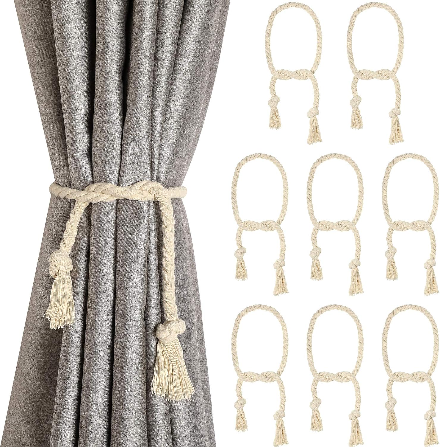 Tatuo 8 Piece Curtain Rope Tiebacks Beige