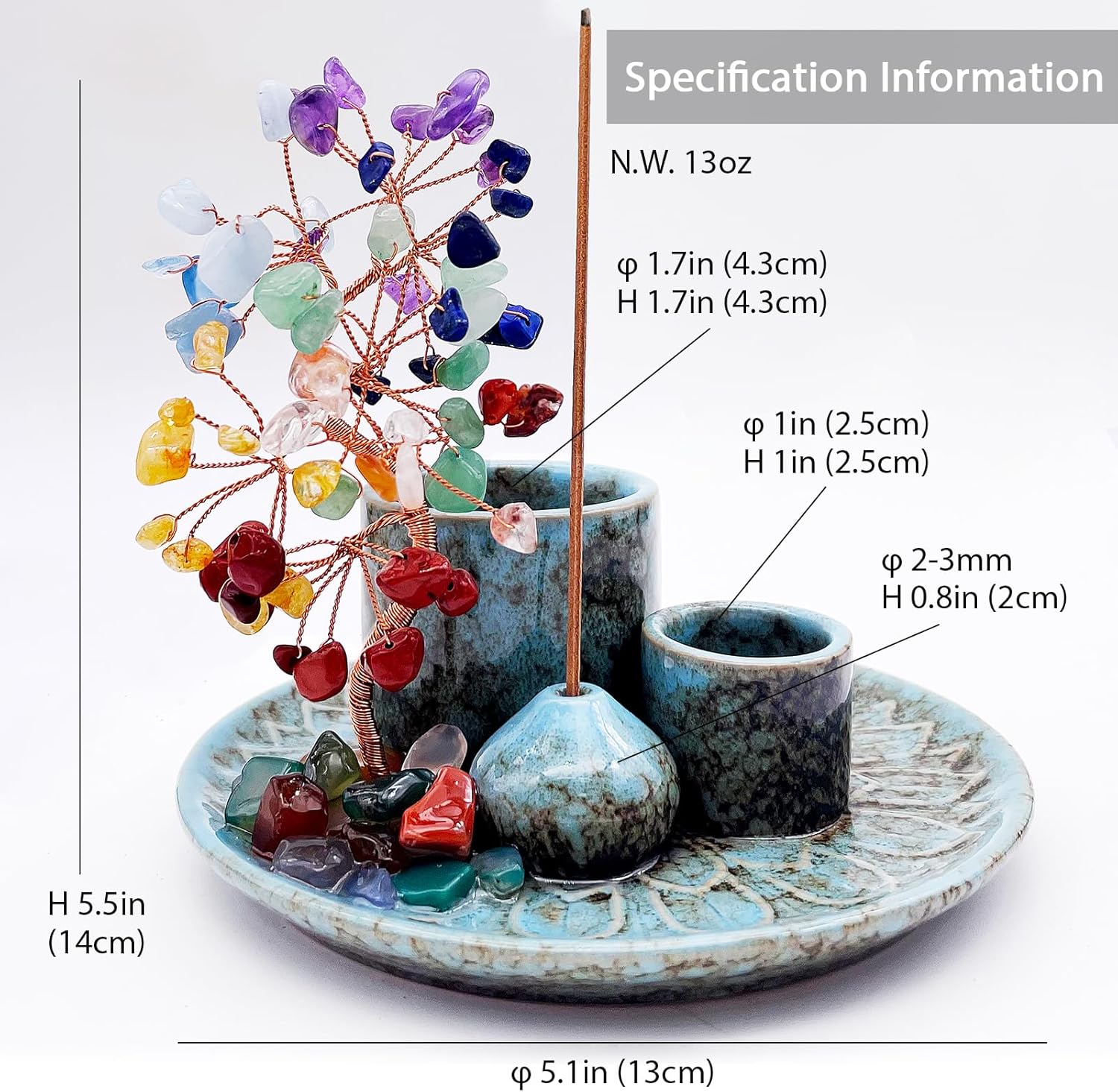 5 in 1 Incense Burner Holder with Crystal Healing Tree