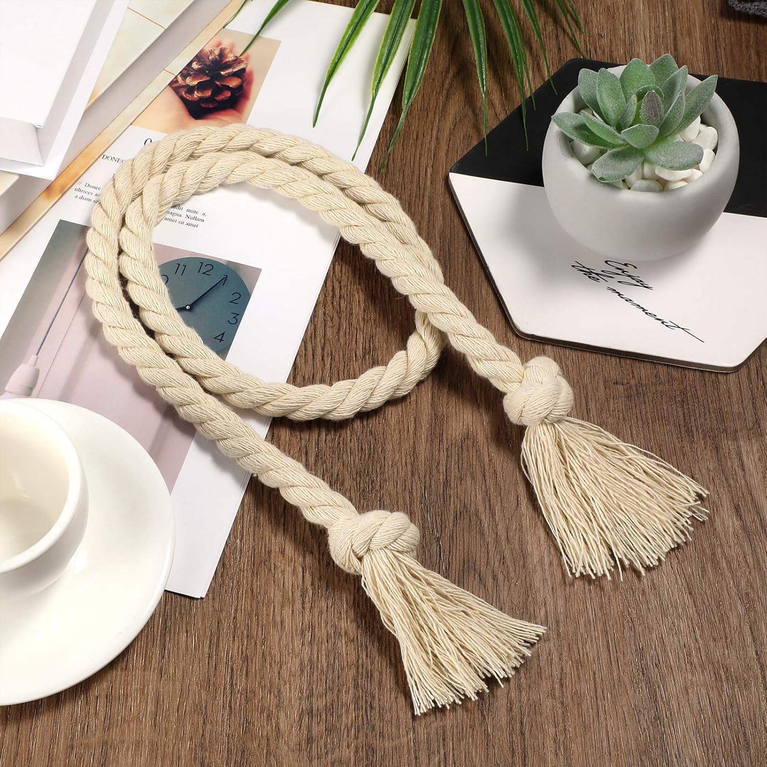Tatuo 8 Piece Curtain Rope Tiebacks Beige