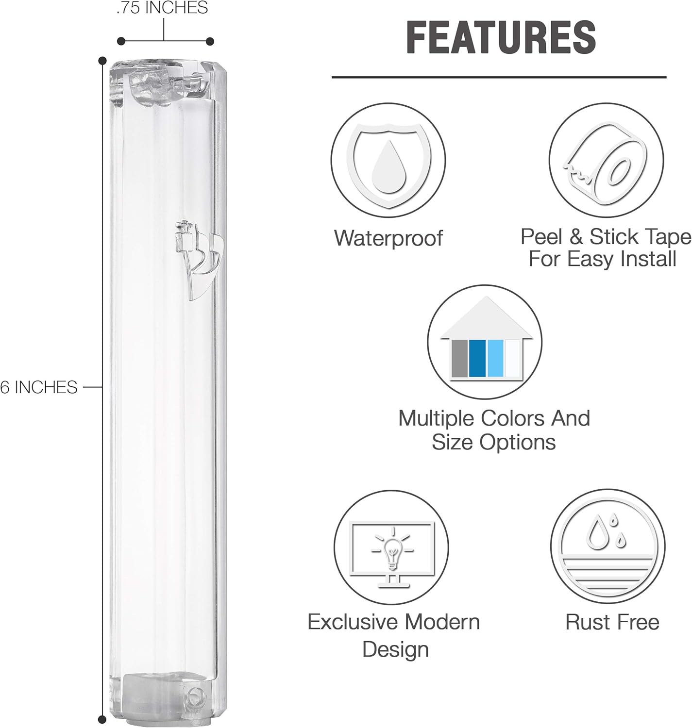 AS Mezuzot Clear Lucite Mezuzah Case with Silver Shin Design