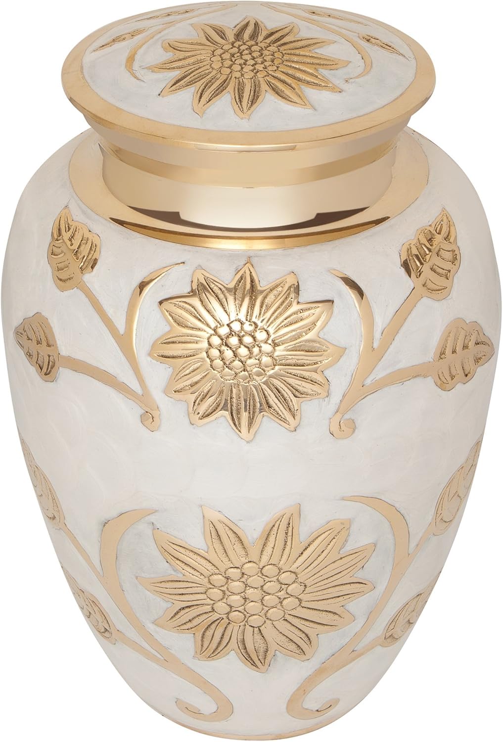 White and Gold Flower Funeral Urn by Liliane Memorials