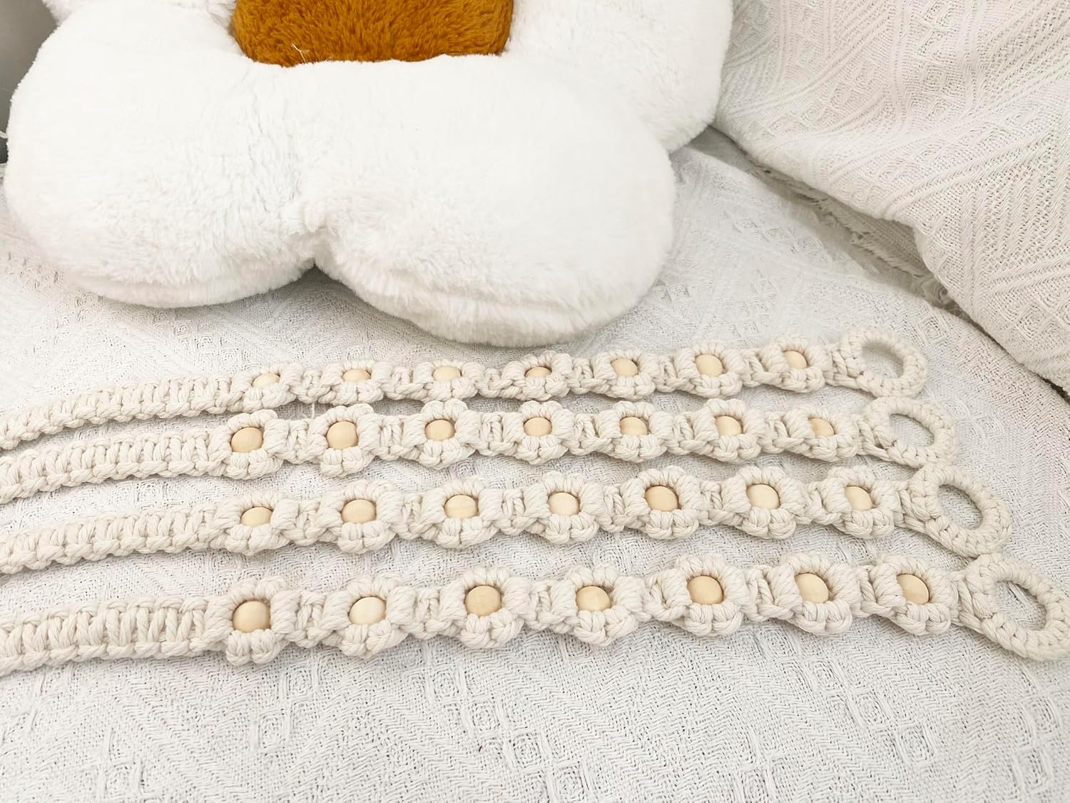 Winterdemoon Wood Bead Curtain Tiebacks 4 Pcs Boho Style