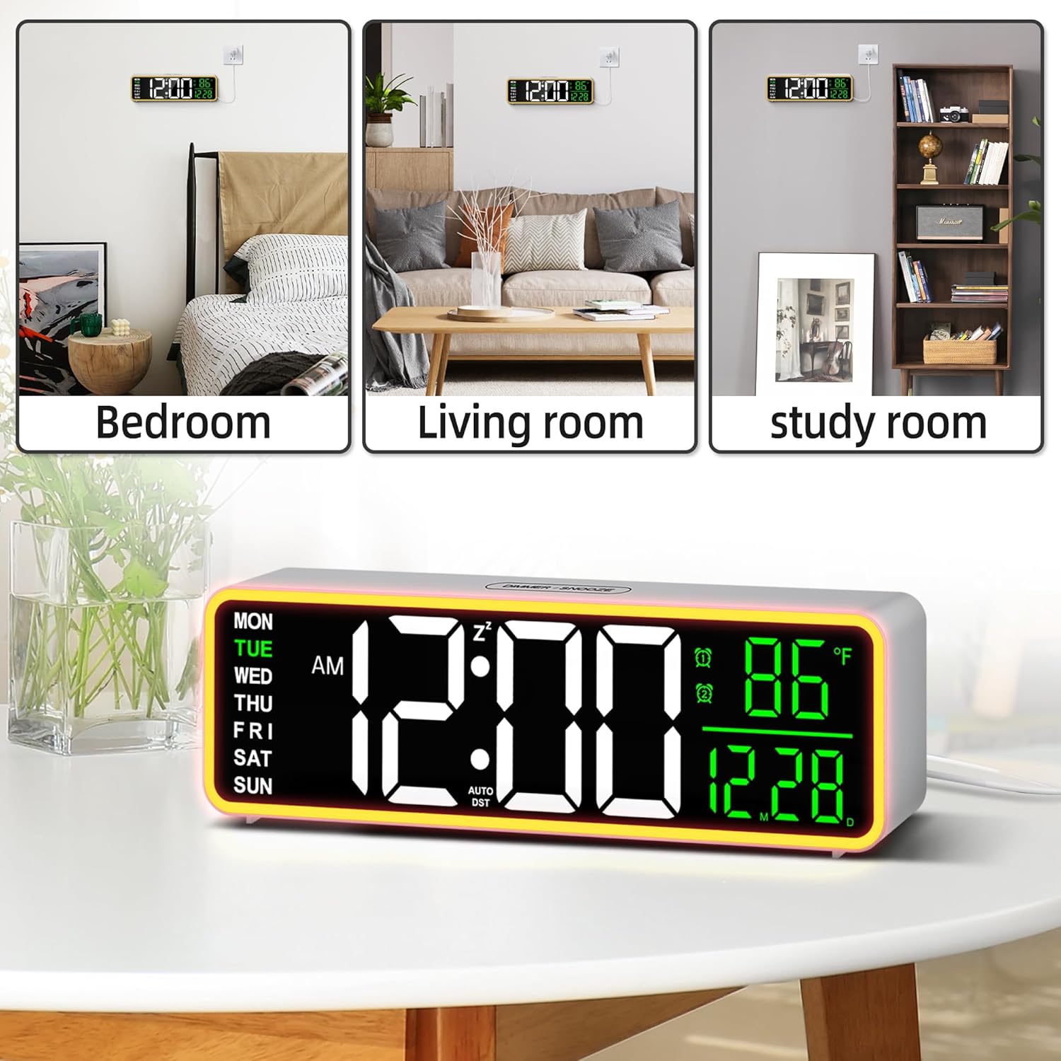 LEIKE 9 Inch Digital Alarm Clock with Night Light and USB Port