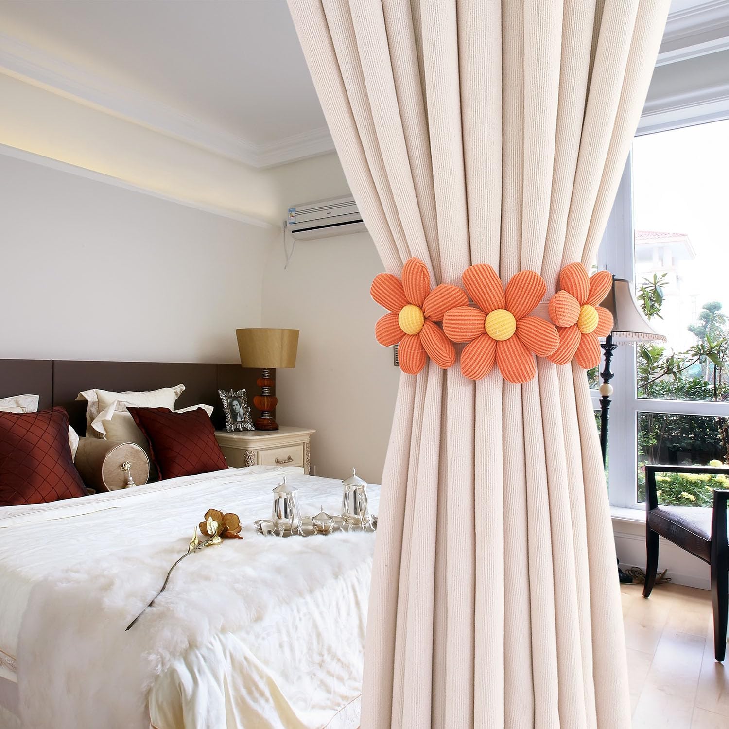 2pcs Flower Curtain Buckles Orange