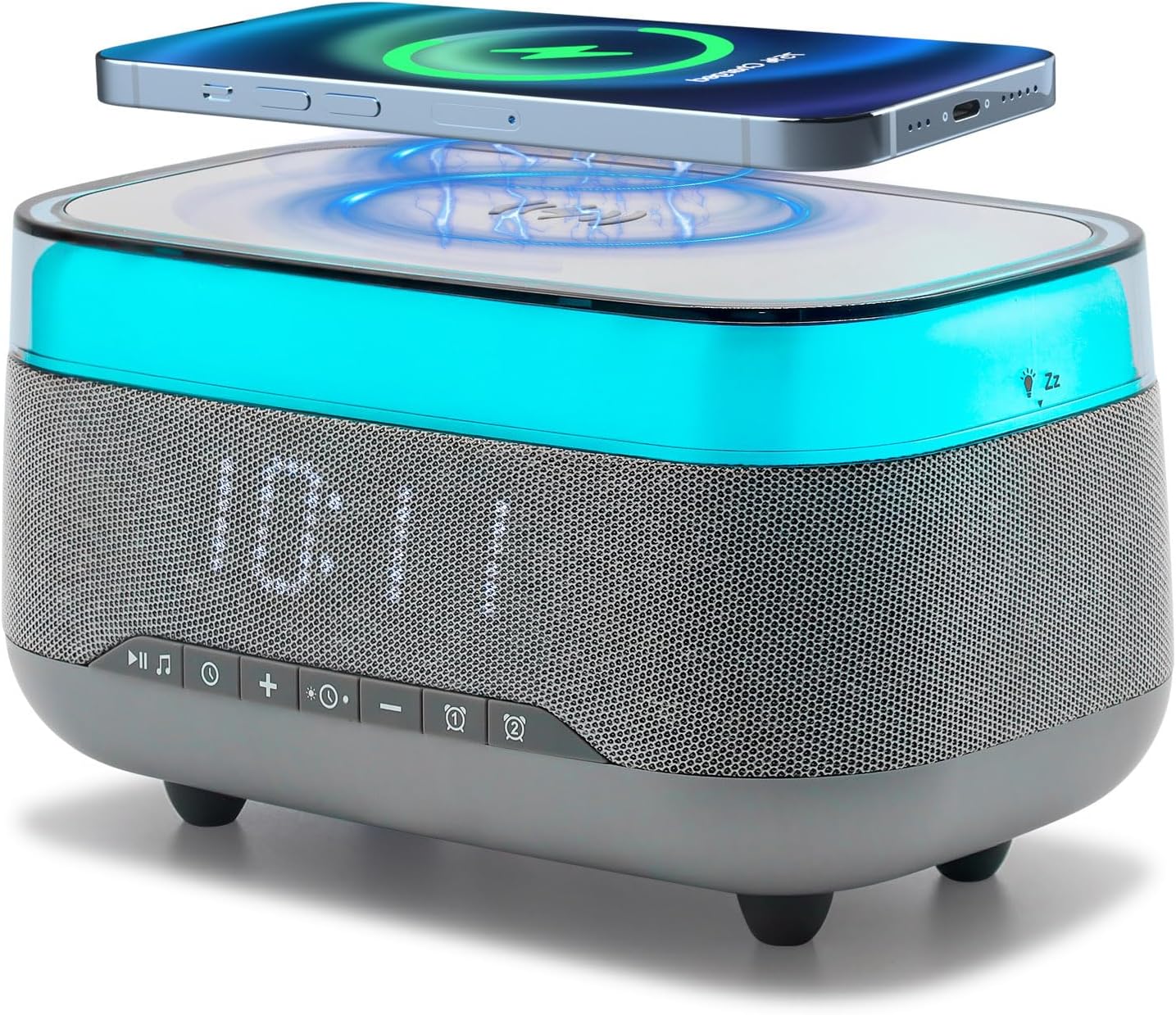 Smart Alarm Clock with 15W Wireless Charger and Bluetooth Speaker