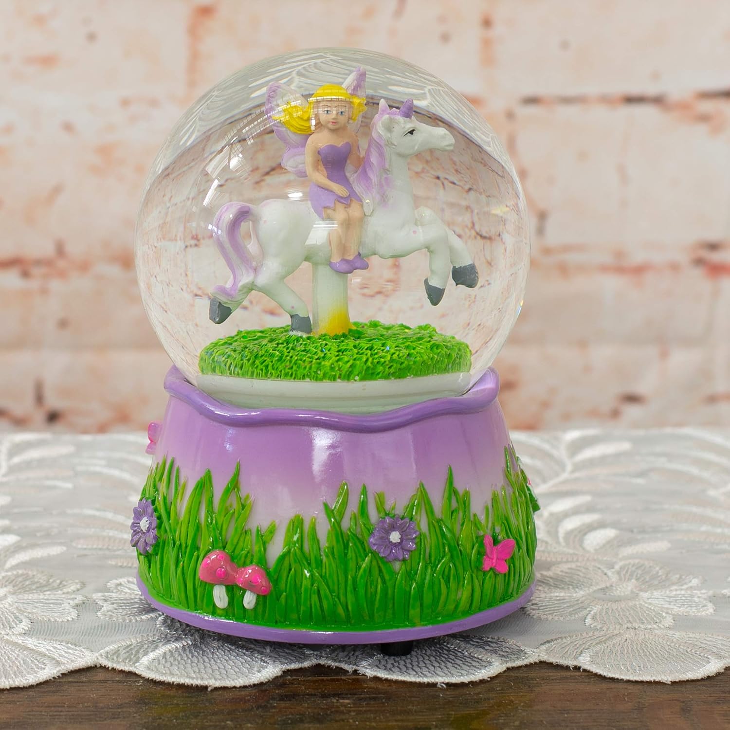 Purple Fairy and Unicorn Rotating Musical Snow Globe