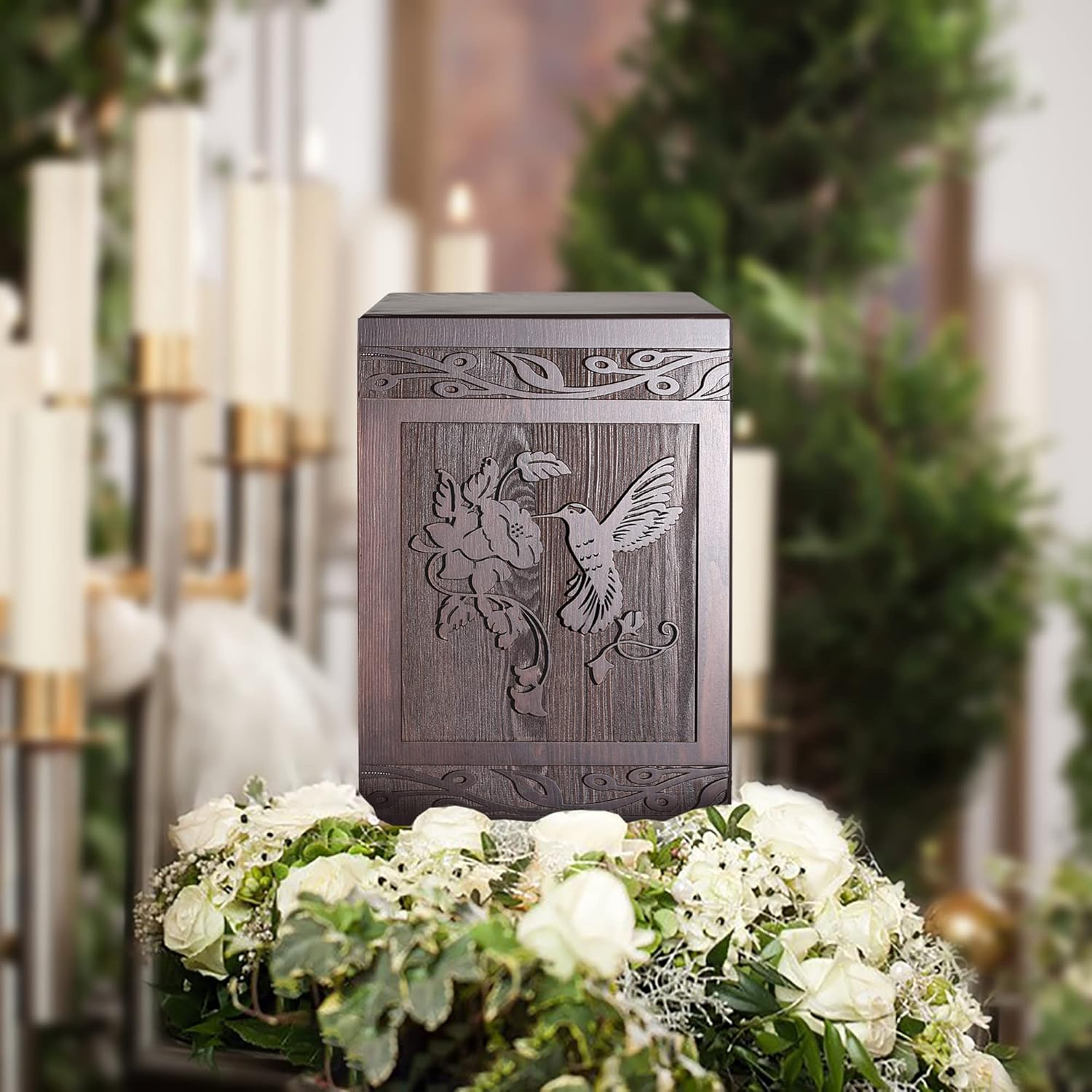 Wooden Hummingbird Cremation Urn for Human and Pet Ashes