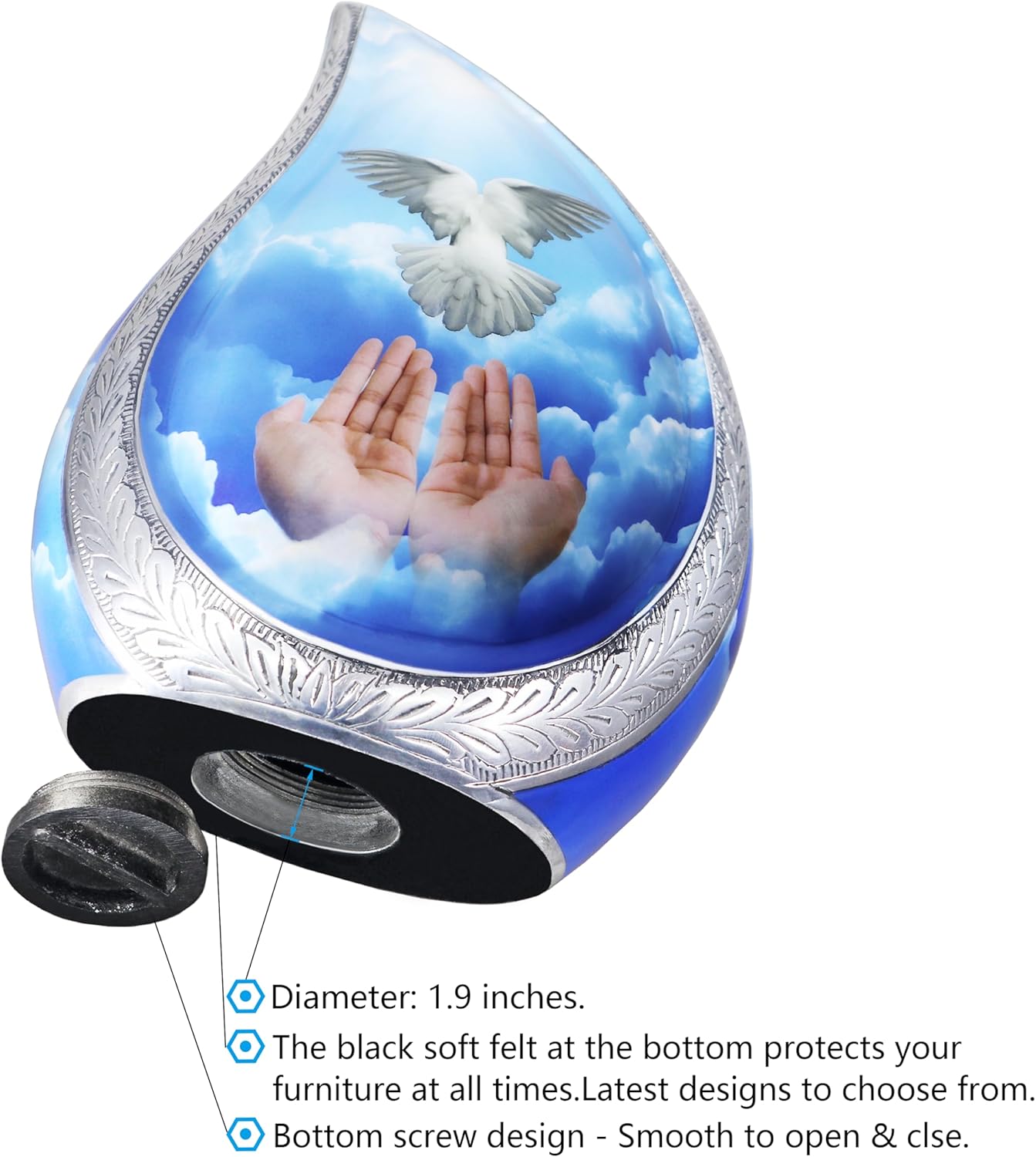 Blue Dove Teardrop Cremation Urn for Adult Large Size