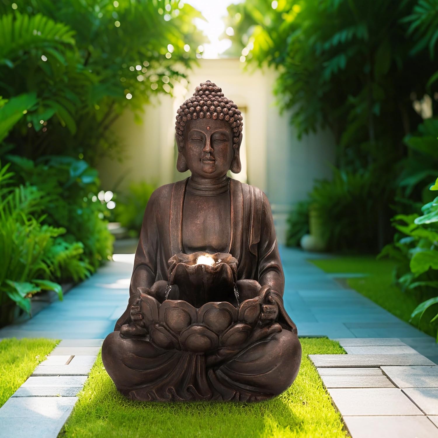 Glitzhome Zen Buddha Fountain with LED Lights