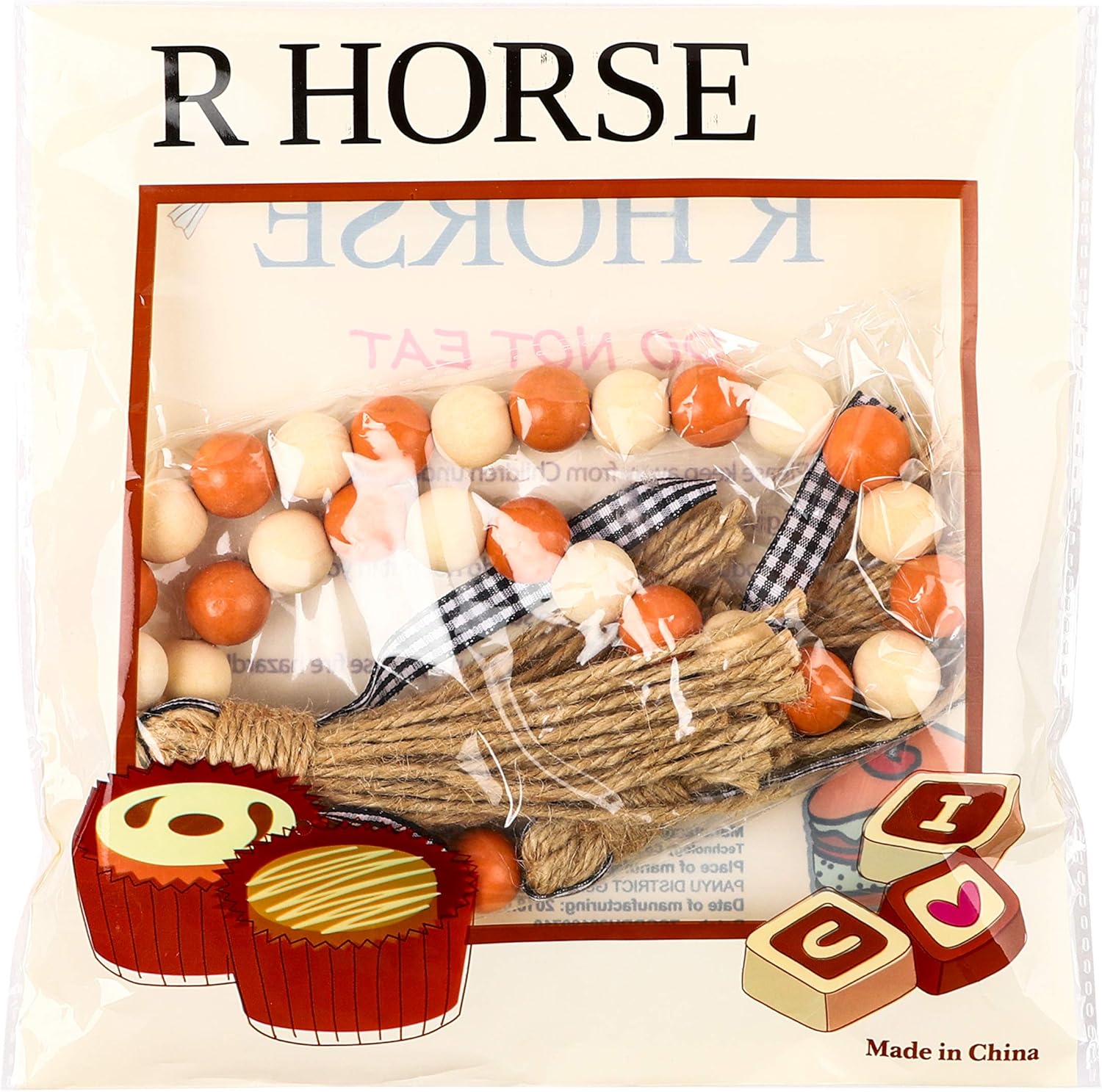 R HORSE Wood Bead Tassel Garland Wall Decoration