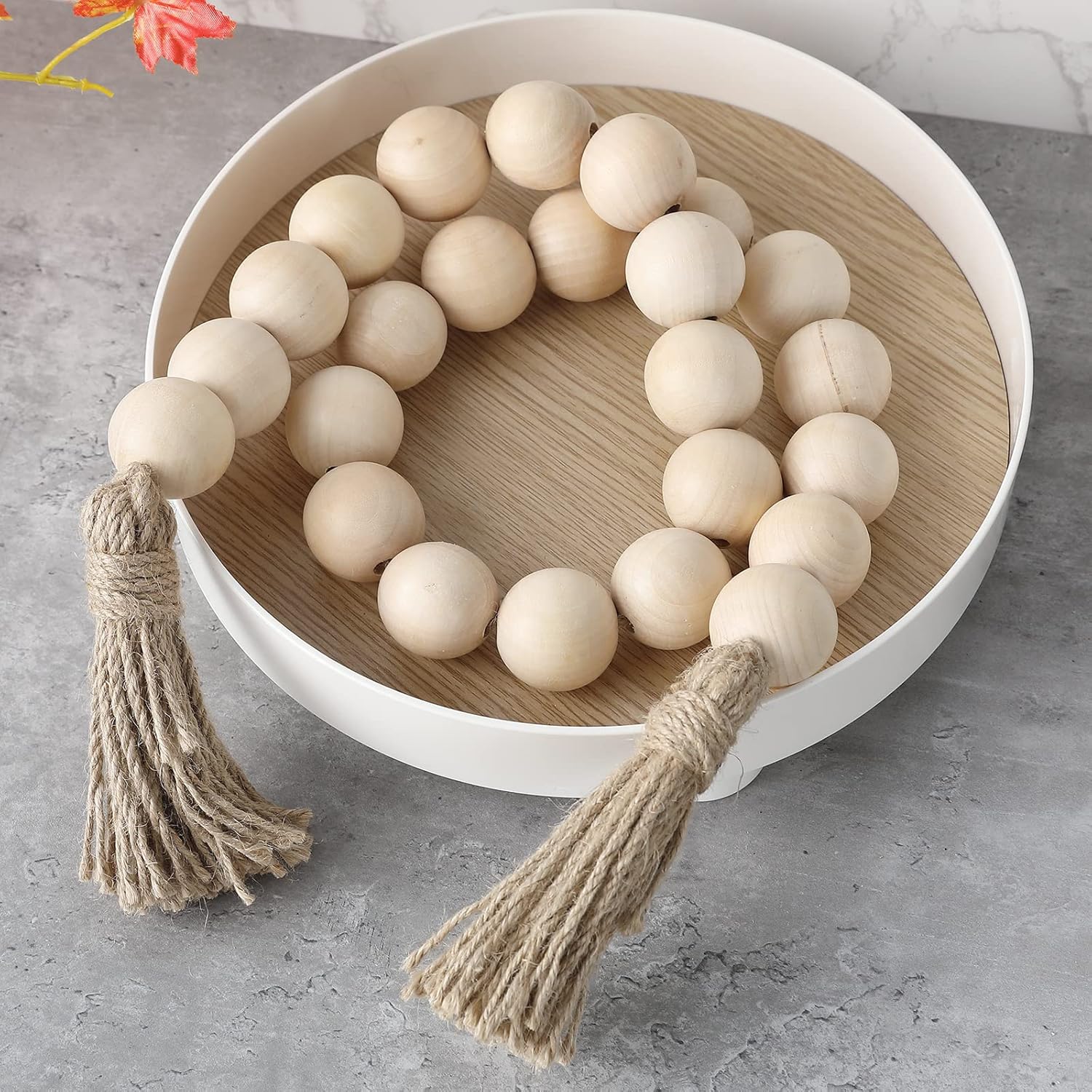 Elifel Farmhouse Decor 50 Inch Wood Bead Garland with Tassels