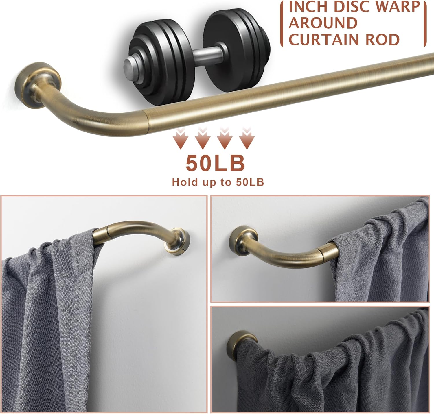 Antique Bronze Curtain Rods 48-88 Inches No Screw Adjustable