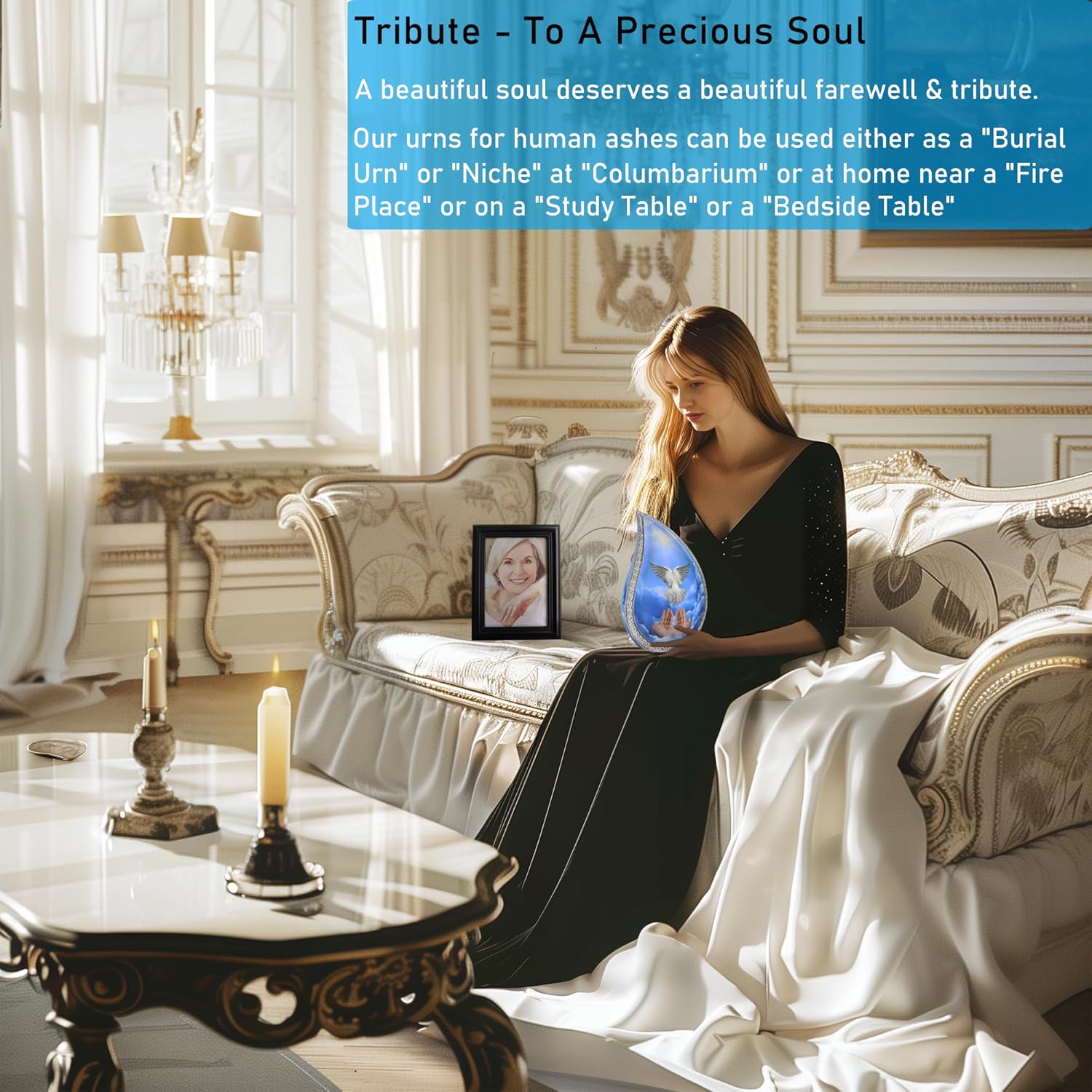 Blue Dove Teardrop Cremation Urn for Adult Large Size