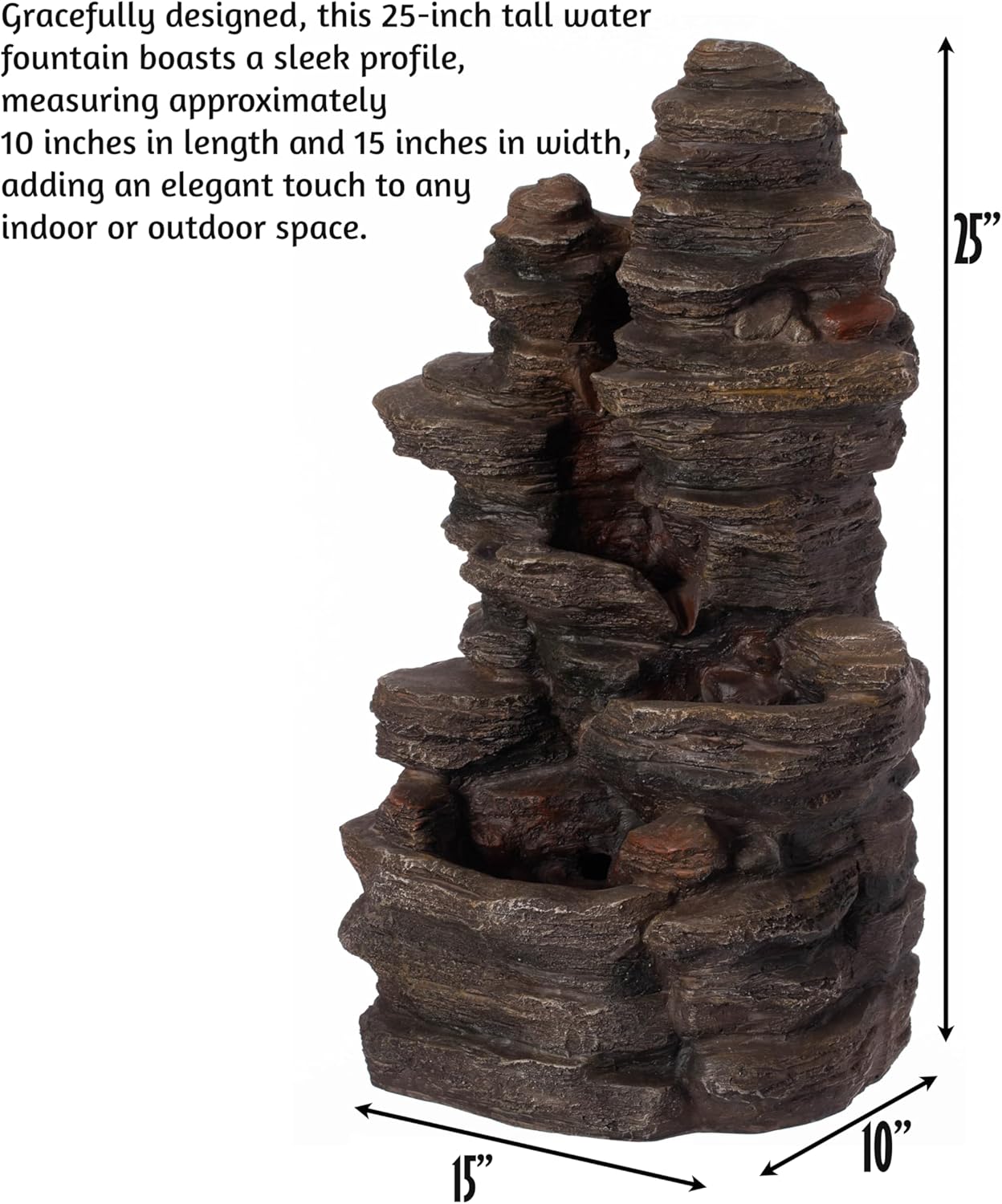 Cascading Electric 4-Tier Rock Water Fountain with LED Lights 24 Inch