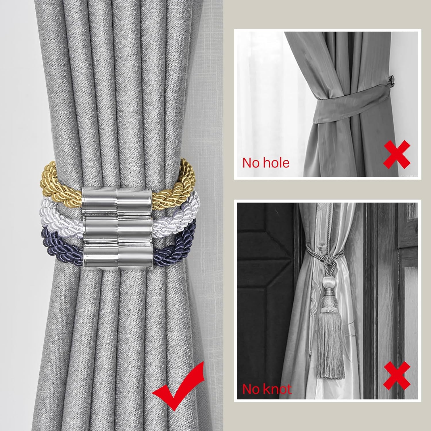NICEEC 2 Pack Magnetic Curtain Tiebacks Modern Beige Design