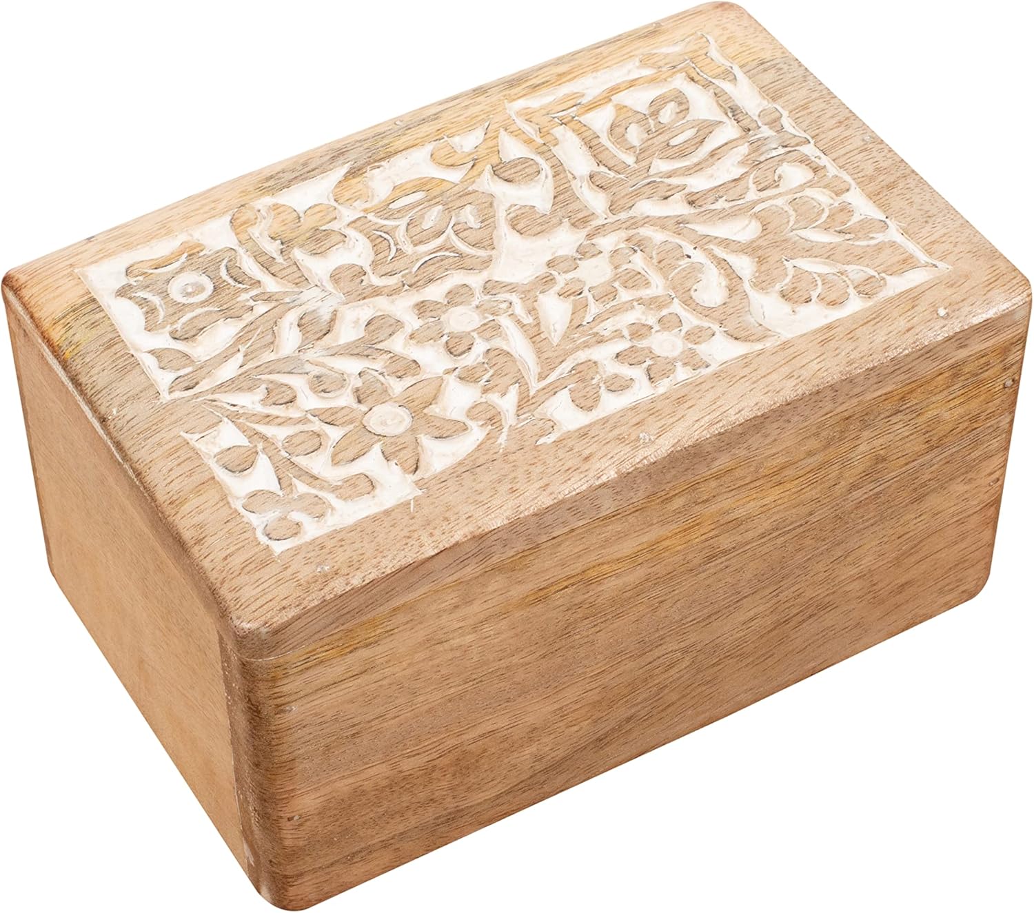 The Wooden Town Hand-Carved Cremation Urn Box - White Wash