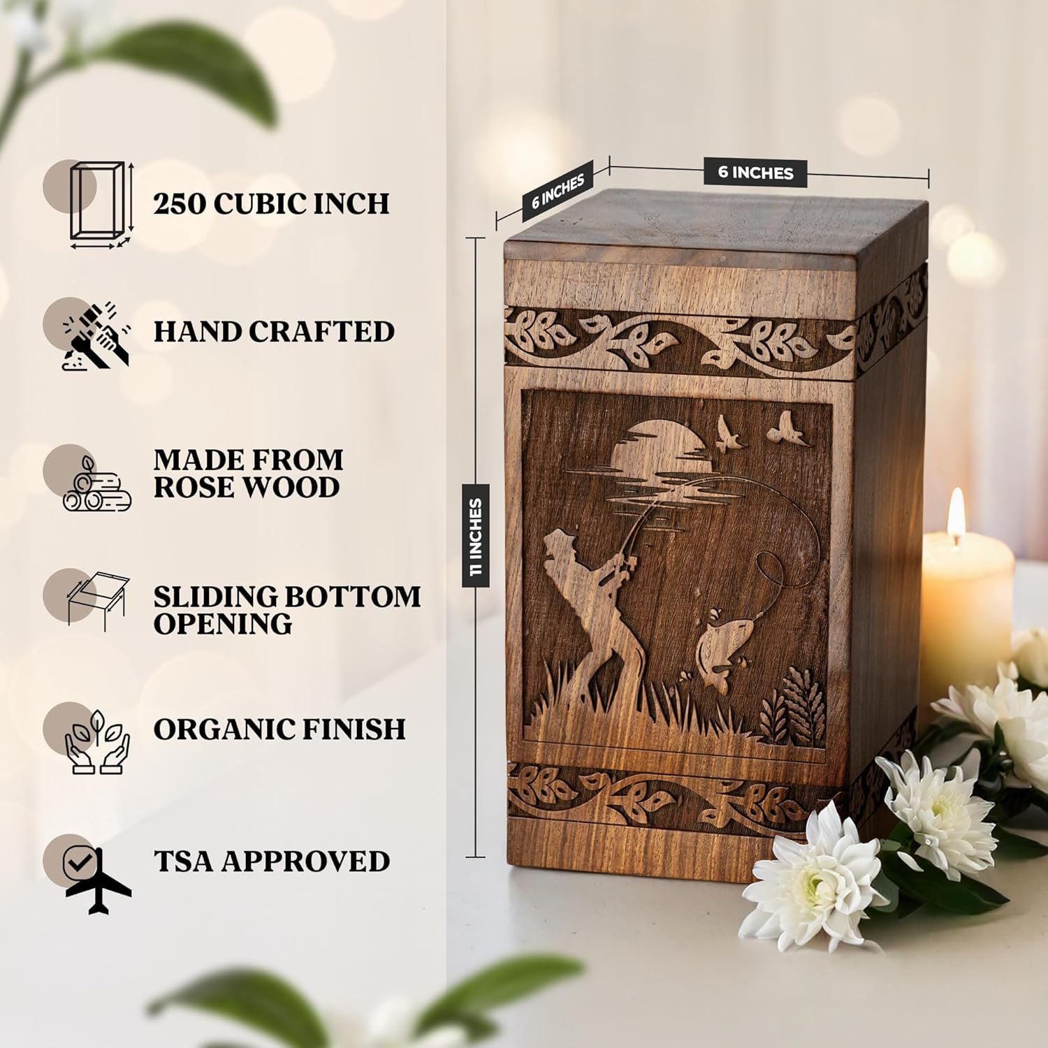 Elegant Wooden Cremation Urn for Human Ashes 250 lbs