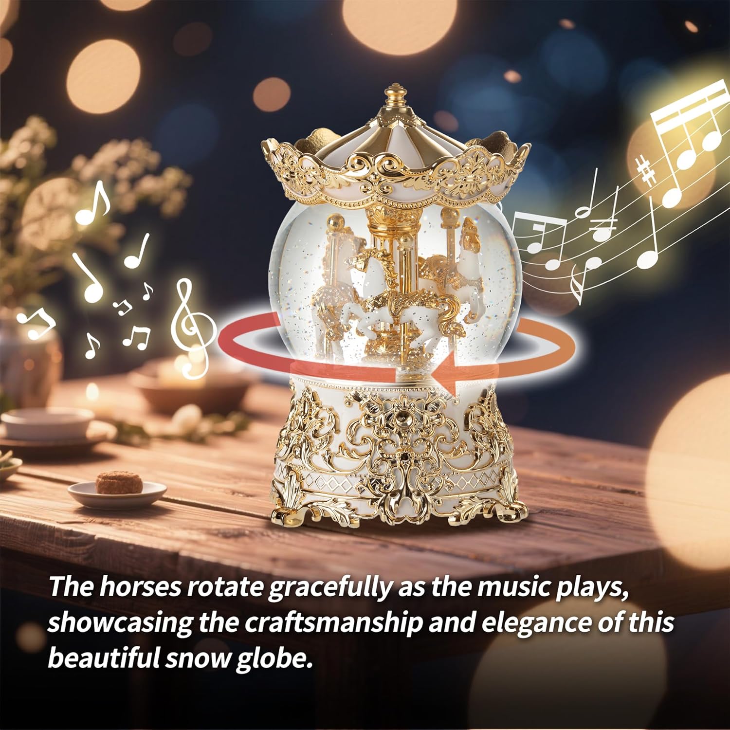 Gold Carousel Music Box Princess Unicorn Snow Globe Gift