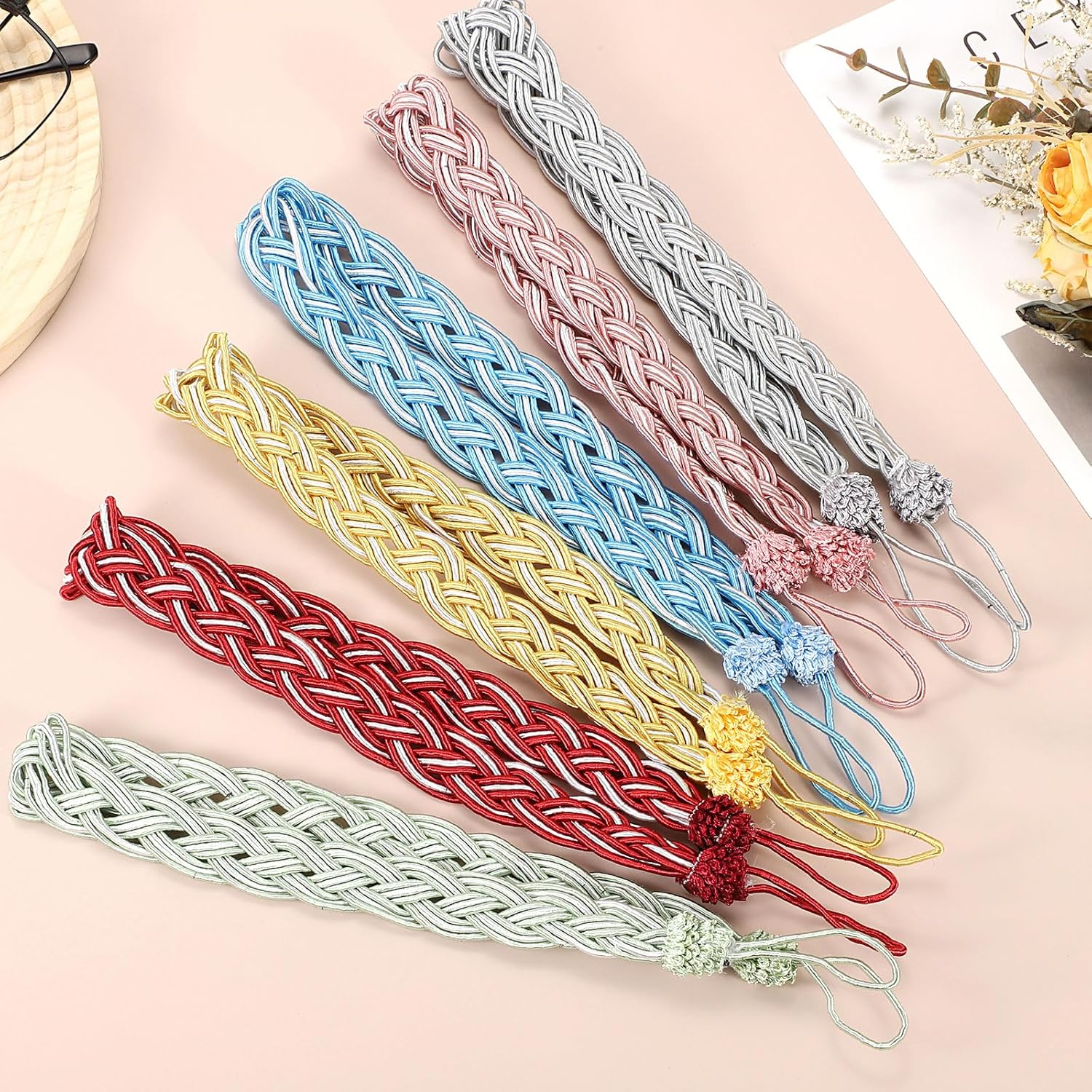 Uxcell 2 Pcs Curtain Tiebacks Orange 56cm Braided Holdbacks