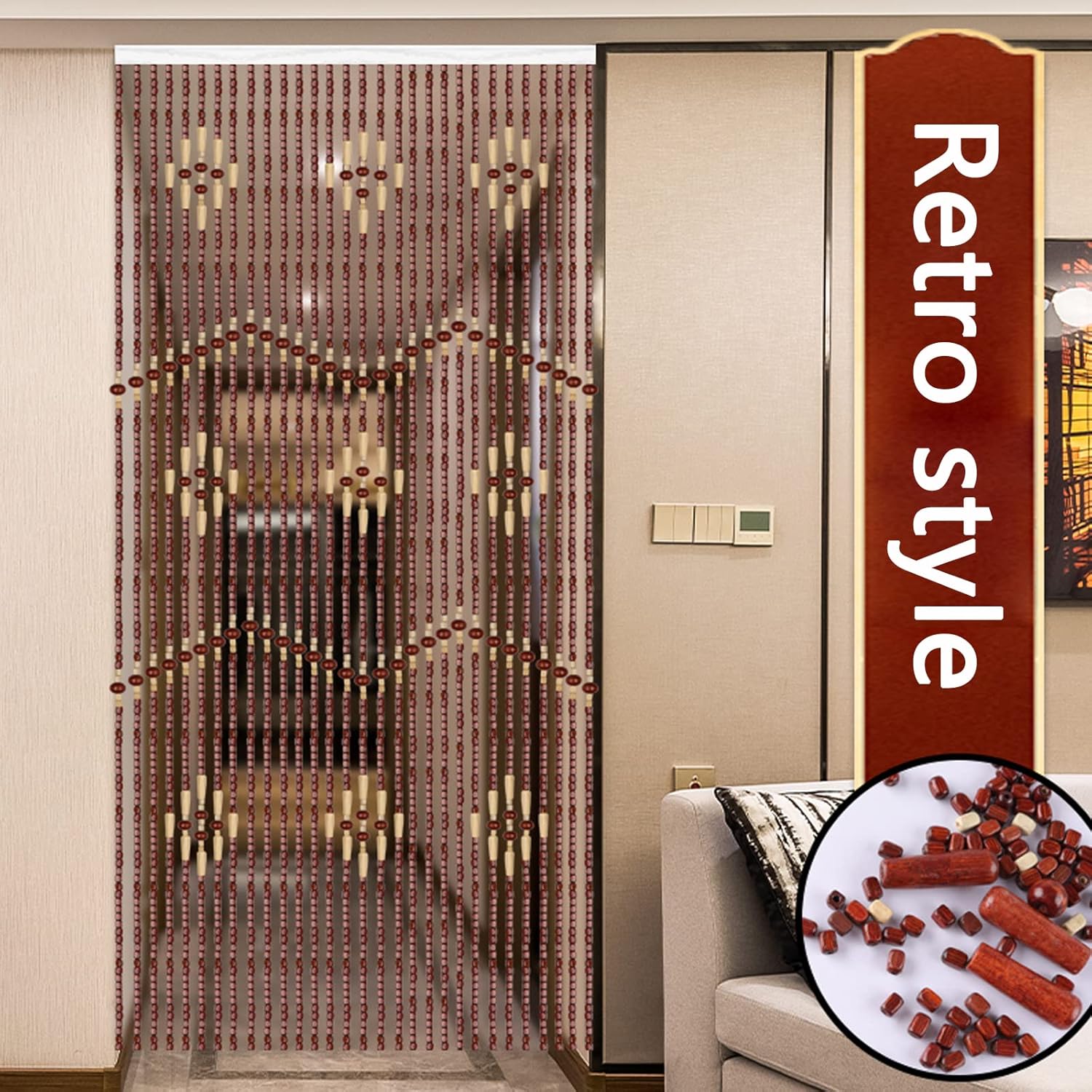 KDDEON Natural Wood Beaded Curtains with Track