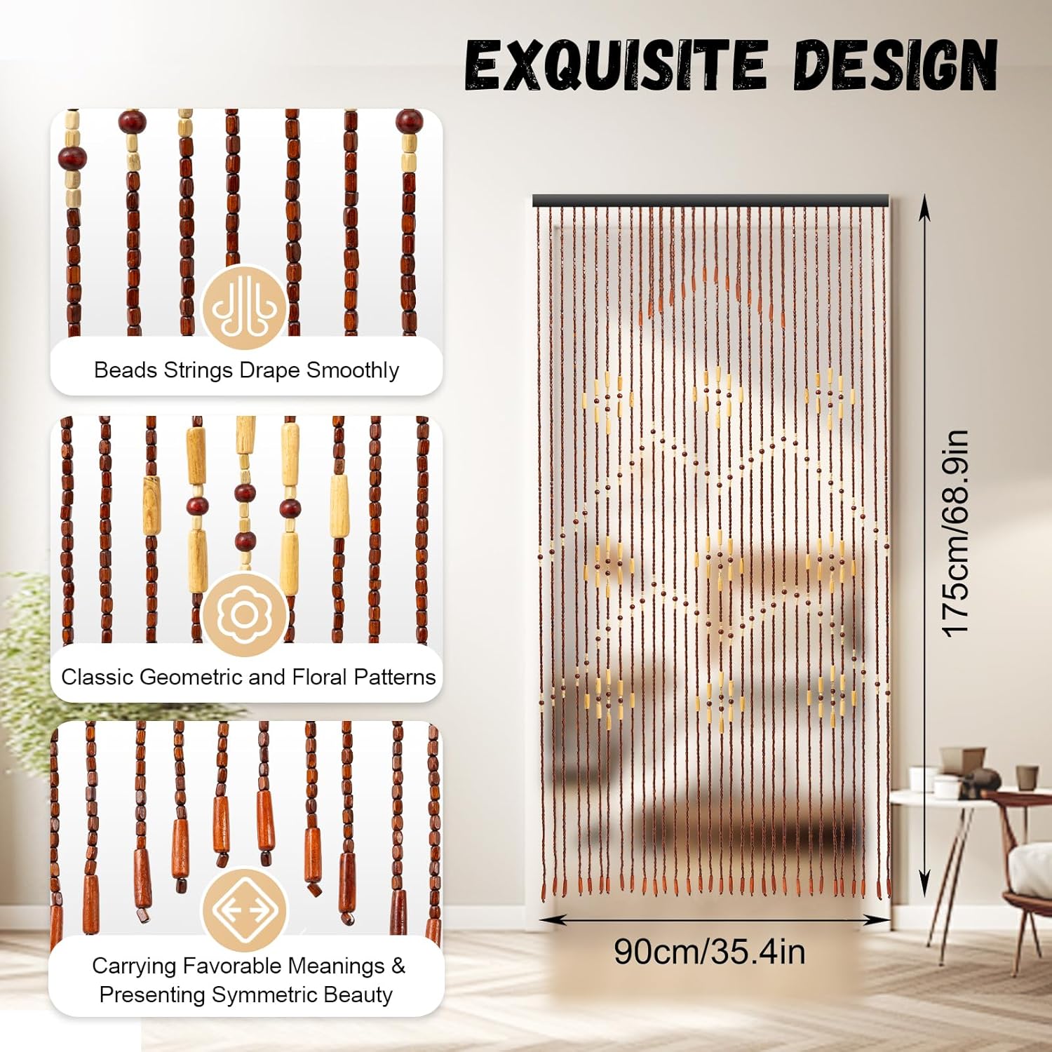 354x689 Inch Handmade Beaded Curtain with Plum Blossom Design