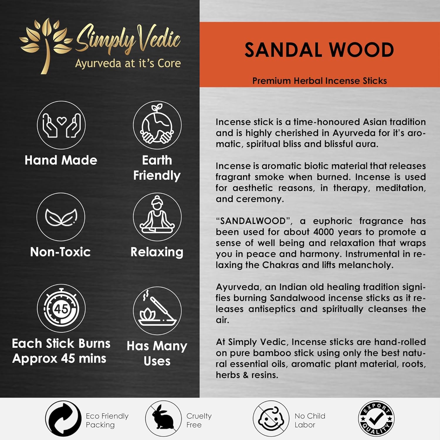 Sandalwood Incense Sticks 250g - 135 Handmade with Free Holder