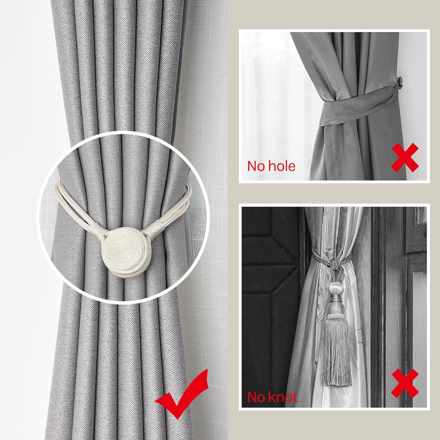 NICEEC 4 Pack Magnetic Curtain Tiebacks with Unique Medal Shape