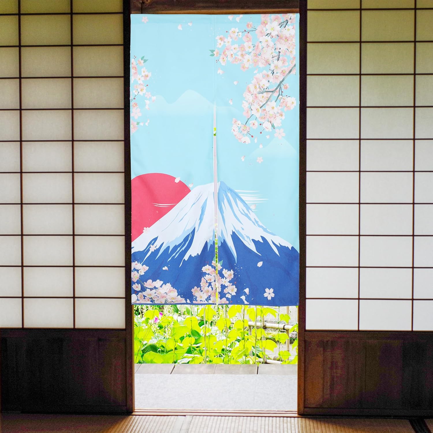 Japanese Noren Door Curtain with Cherry Blossom Print