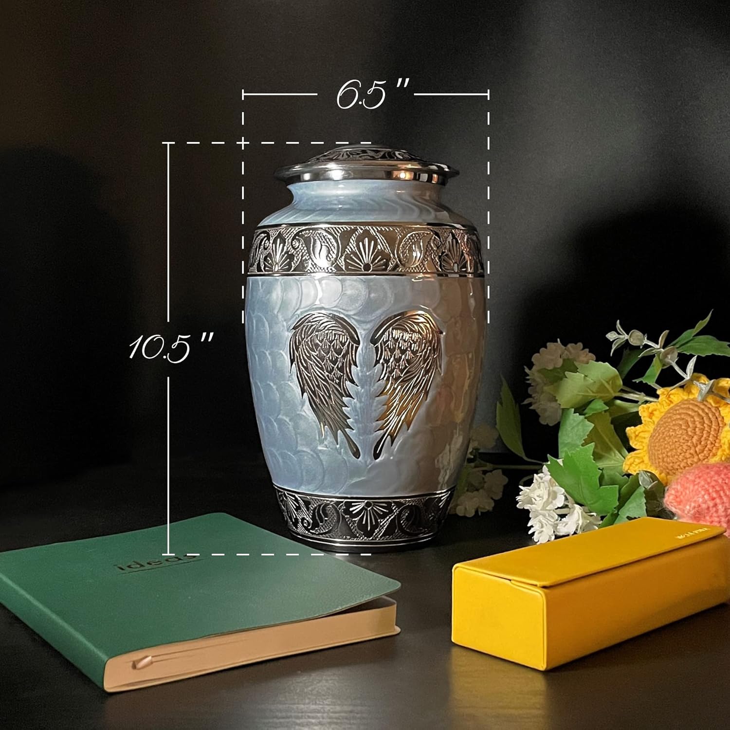 Cremation Urn with Angel Wings Design Sky Blue