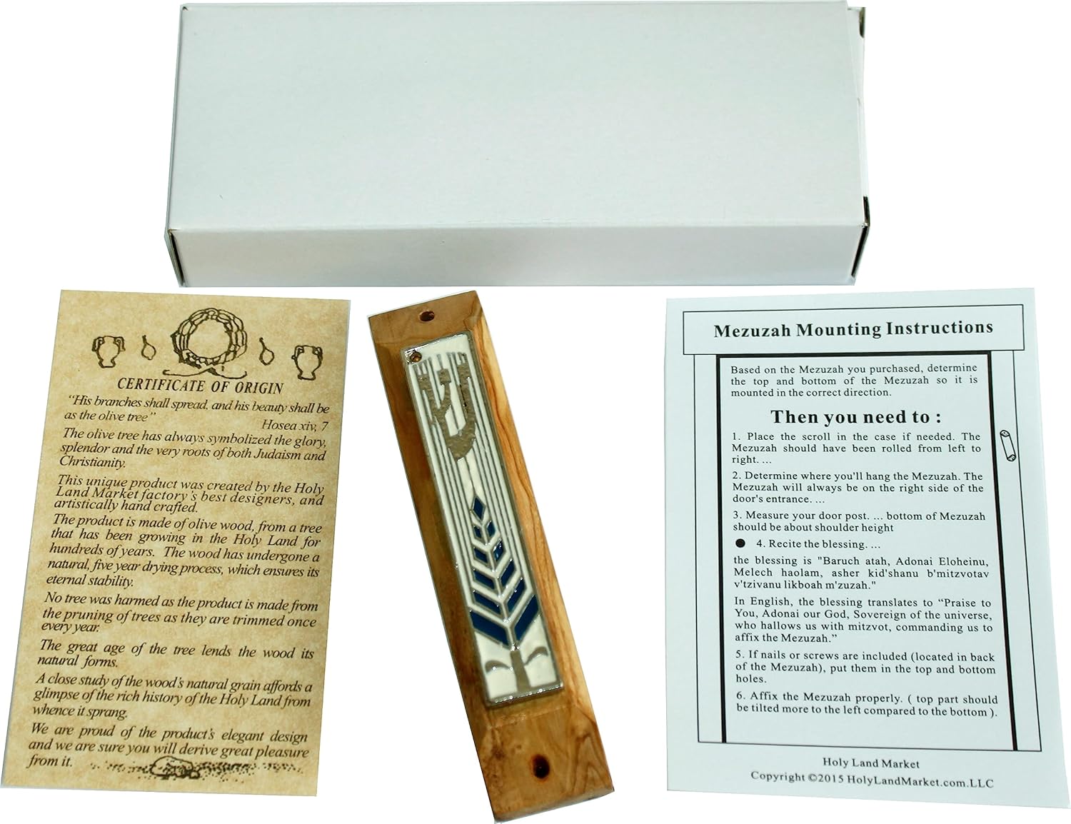 Olive Wood Mezuzah with Shema Scroll